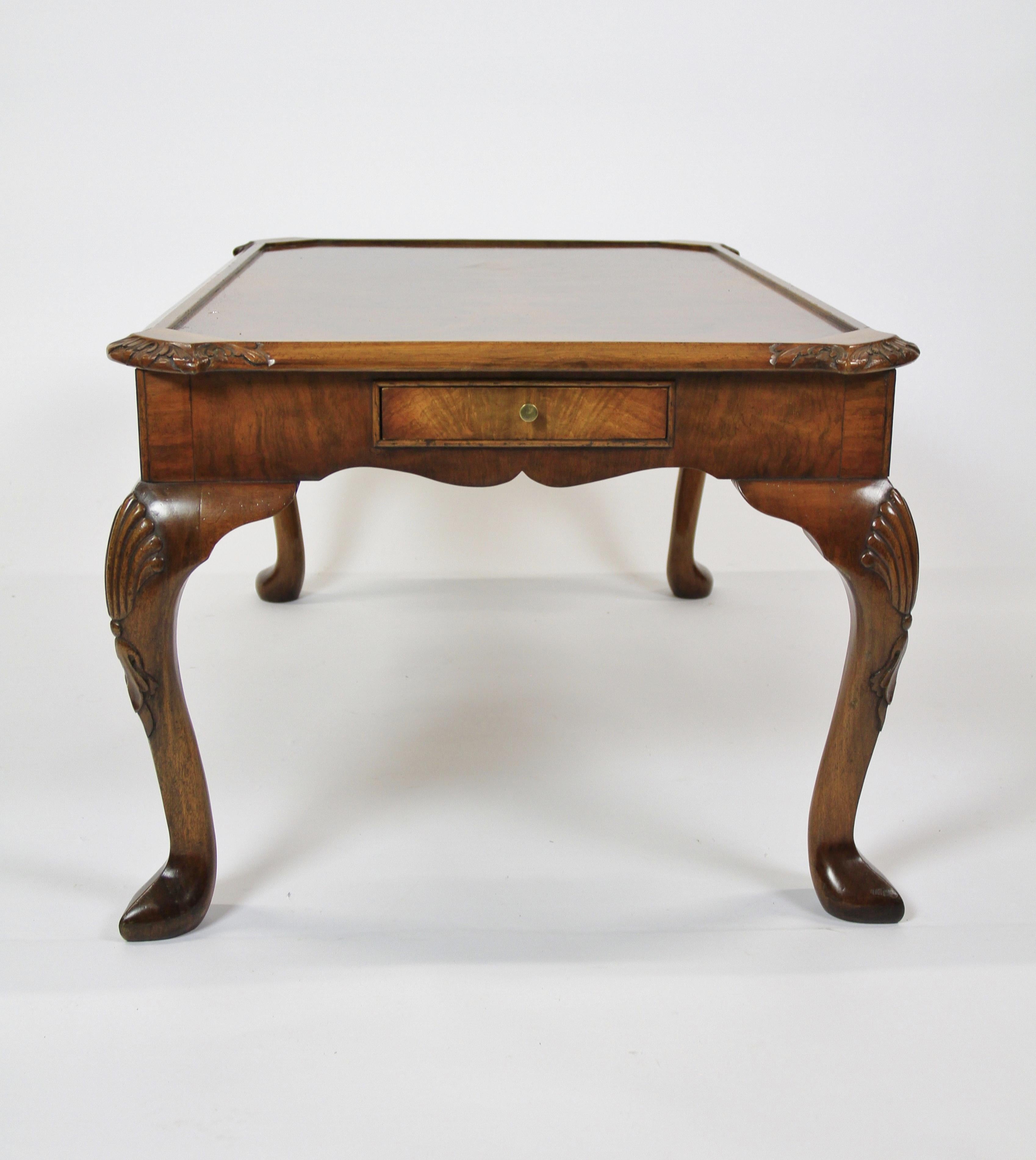 Mid-20th Century Burr Walnut & Carved Coffee table circa 1930s For Sale