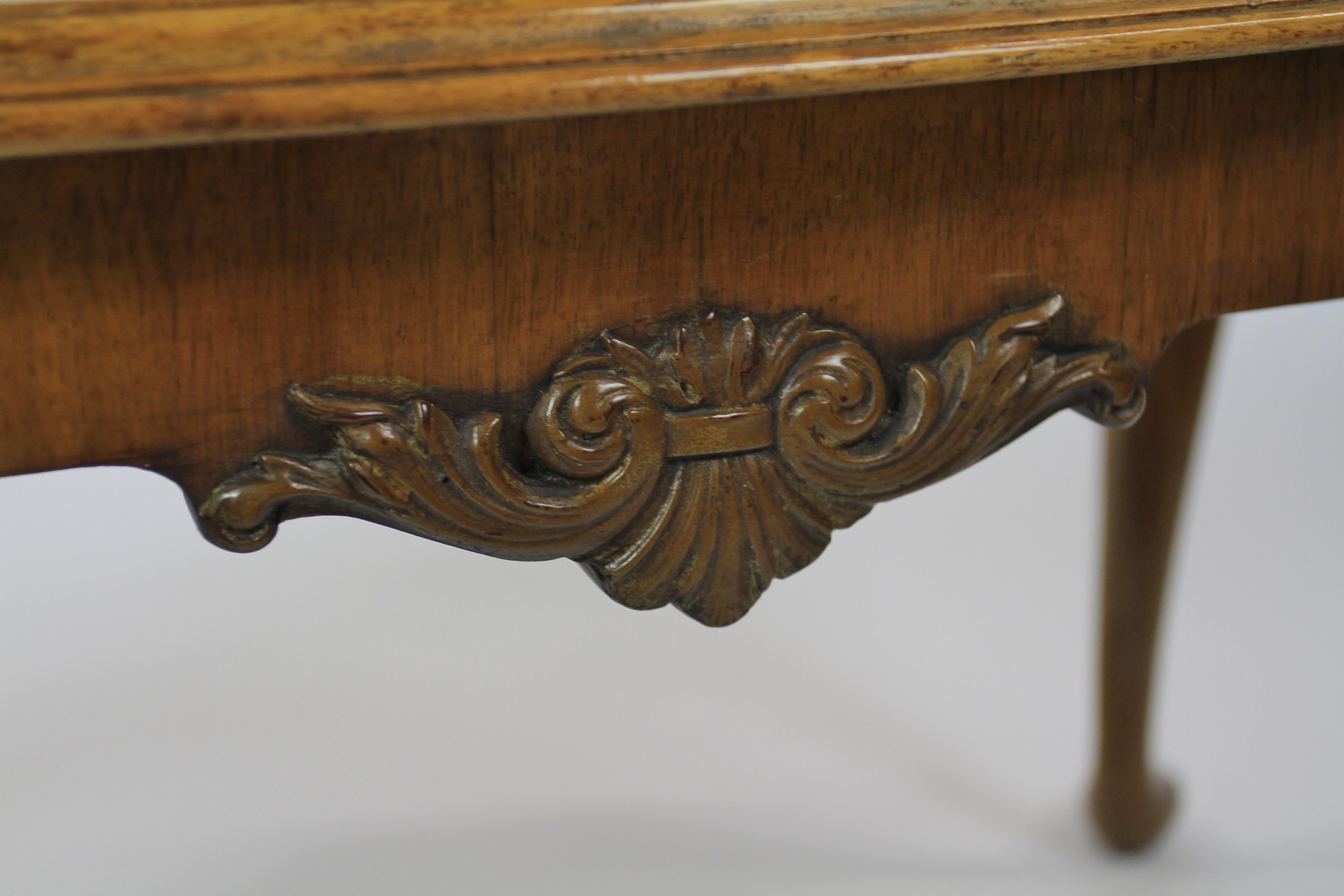 Mid-20th Century Burr Walnut & Carved Coffee Table circa 1930s For Sale
