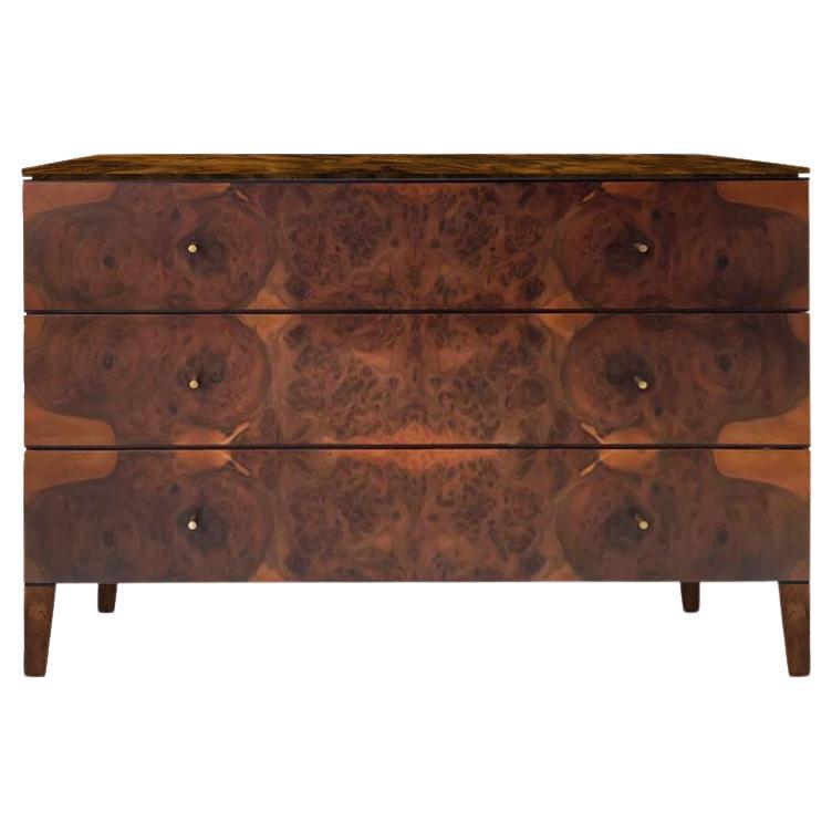 Burr Walnut Venner Chest Of Drawers On Legs With Wood Top For Sale