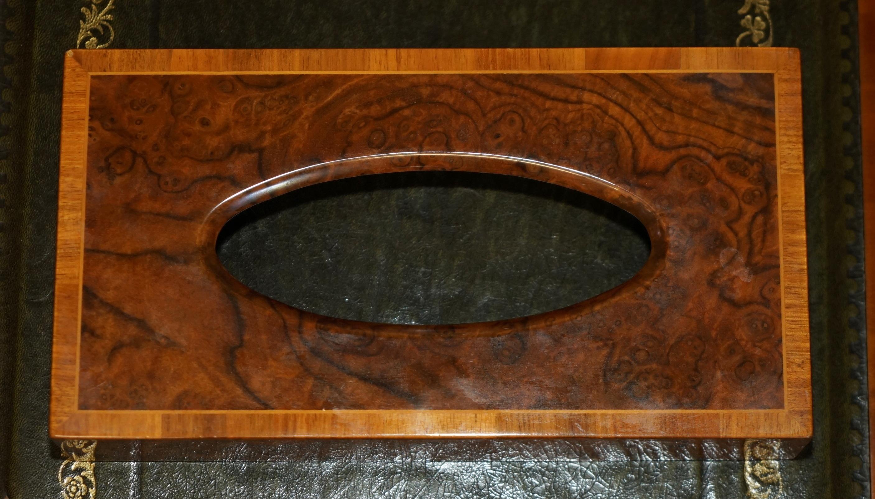 Art Deco BURR WALNUT DAVID LiNLEY STYLE TISSUE BOX HOLDER WITH NICELY INLAY BORDER For Sale