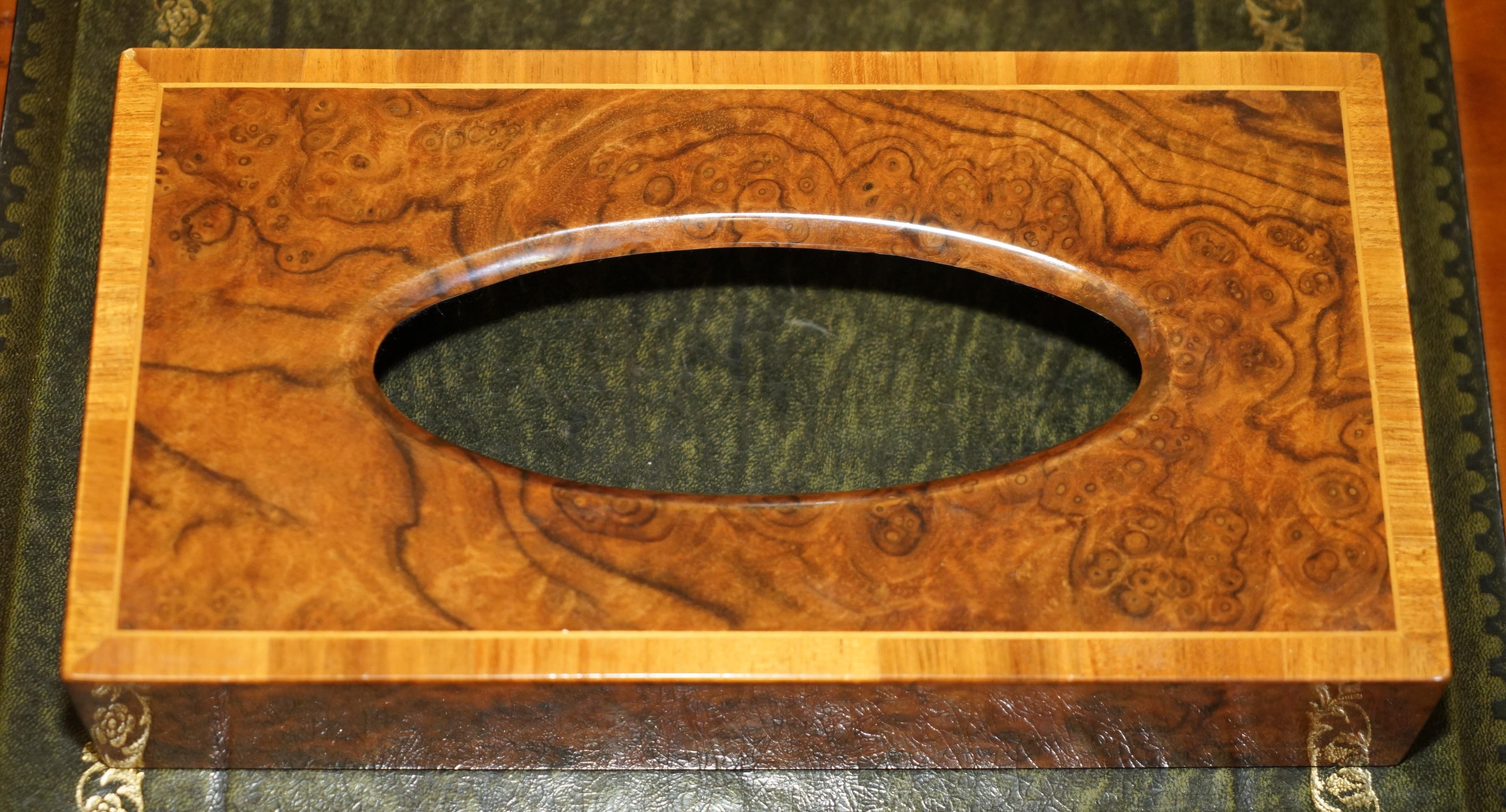Hand-Crafted BURR WALNUT DAVID LiNLEY STYLE TISSUE BOX HOLDER WITH NICELY INLAY BORDER For Sale