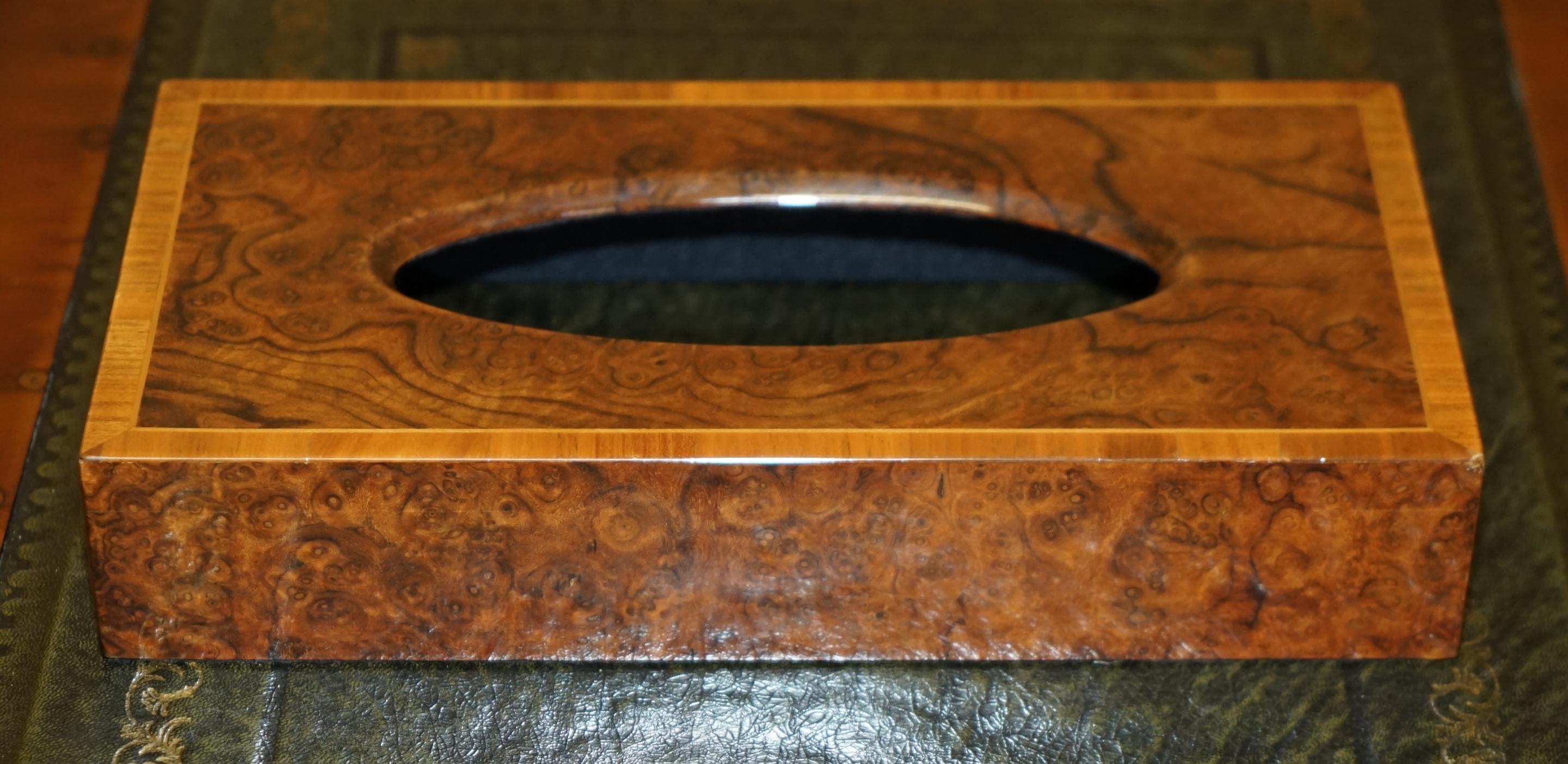 BURR WALNUT DAVID LiNLEY STYLE TISSUE BOX HOLDER WITH NICELY INLAY BORDER For Sale 1