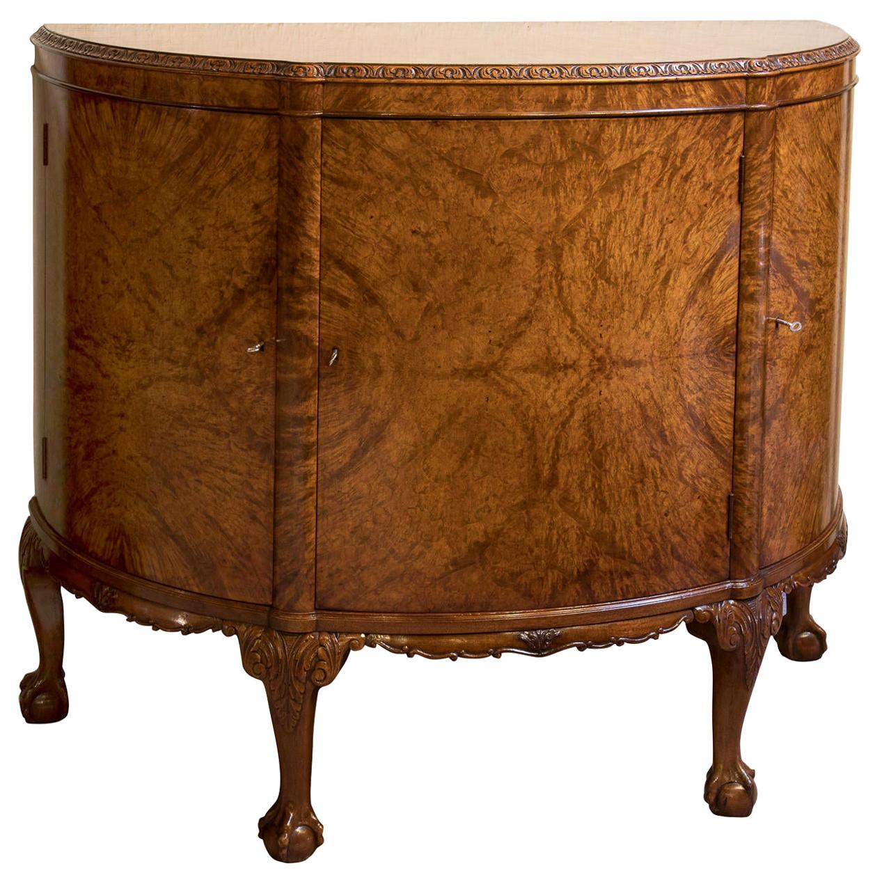 Burr Walnut Demilune Cabinet by Waring & Gillow, circa 1930