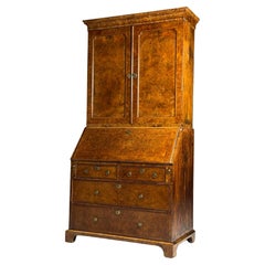 Burr walnut desk bookcase, 19th century