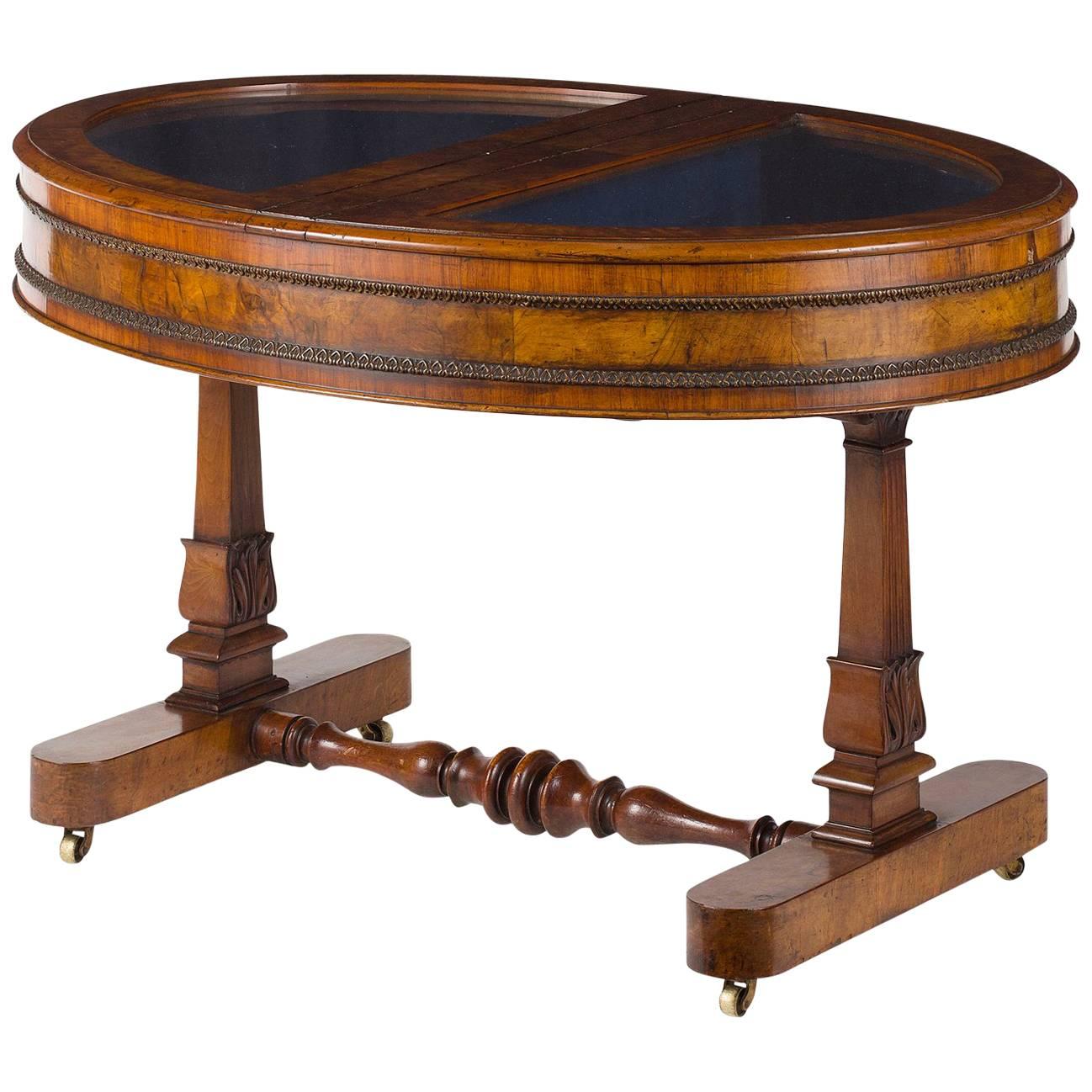 Burr Walnut Display Table or Bijouterie Table, circa 1830 For Sale