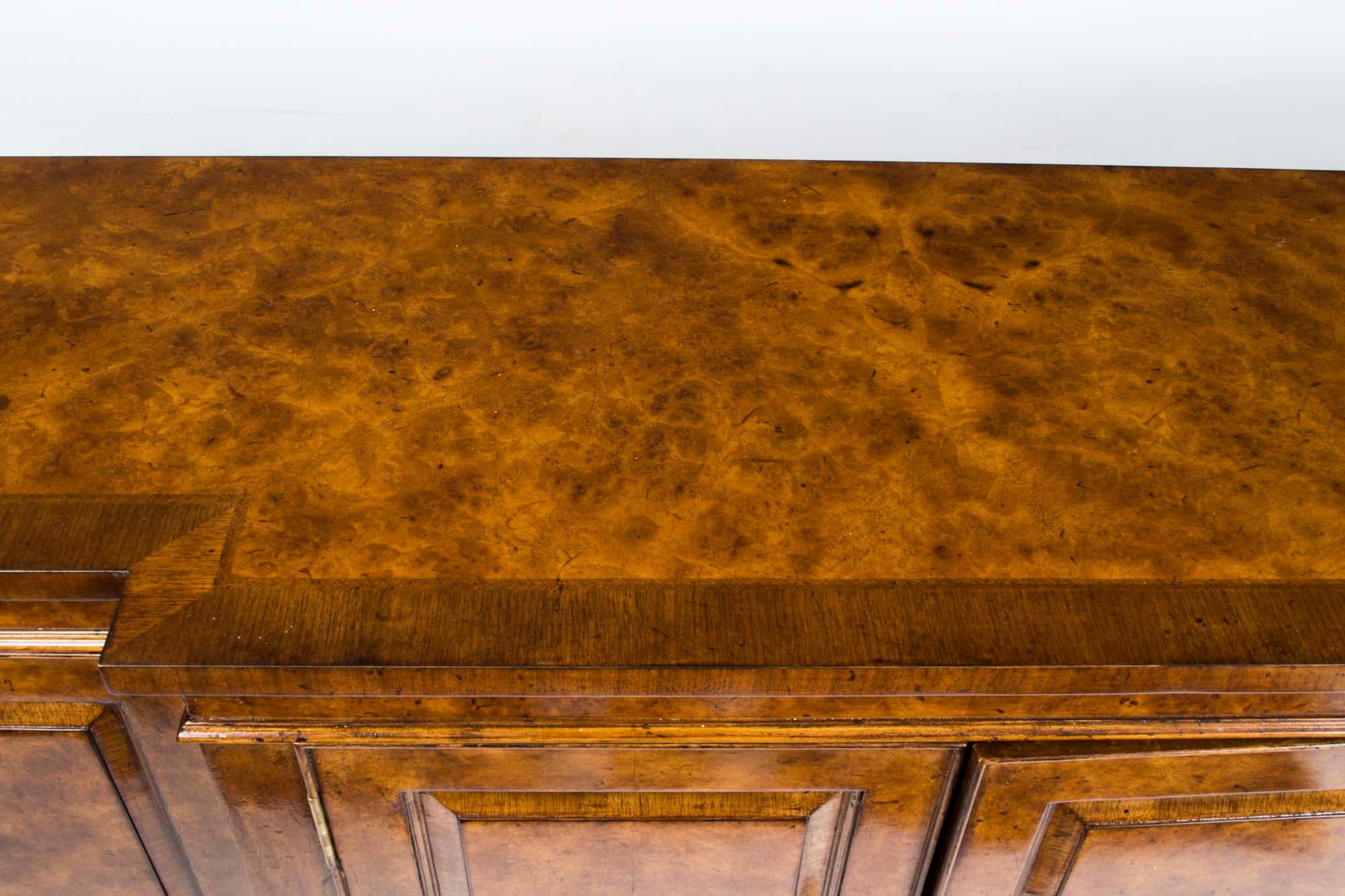 Burr Walnut Four Door Sideboard Credenza Chiffonier 20th C In Good Condition In London, GB