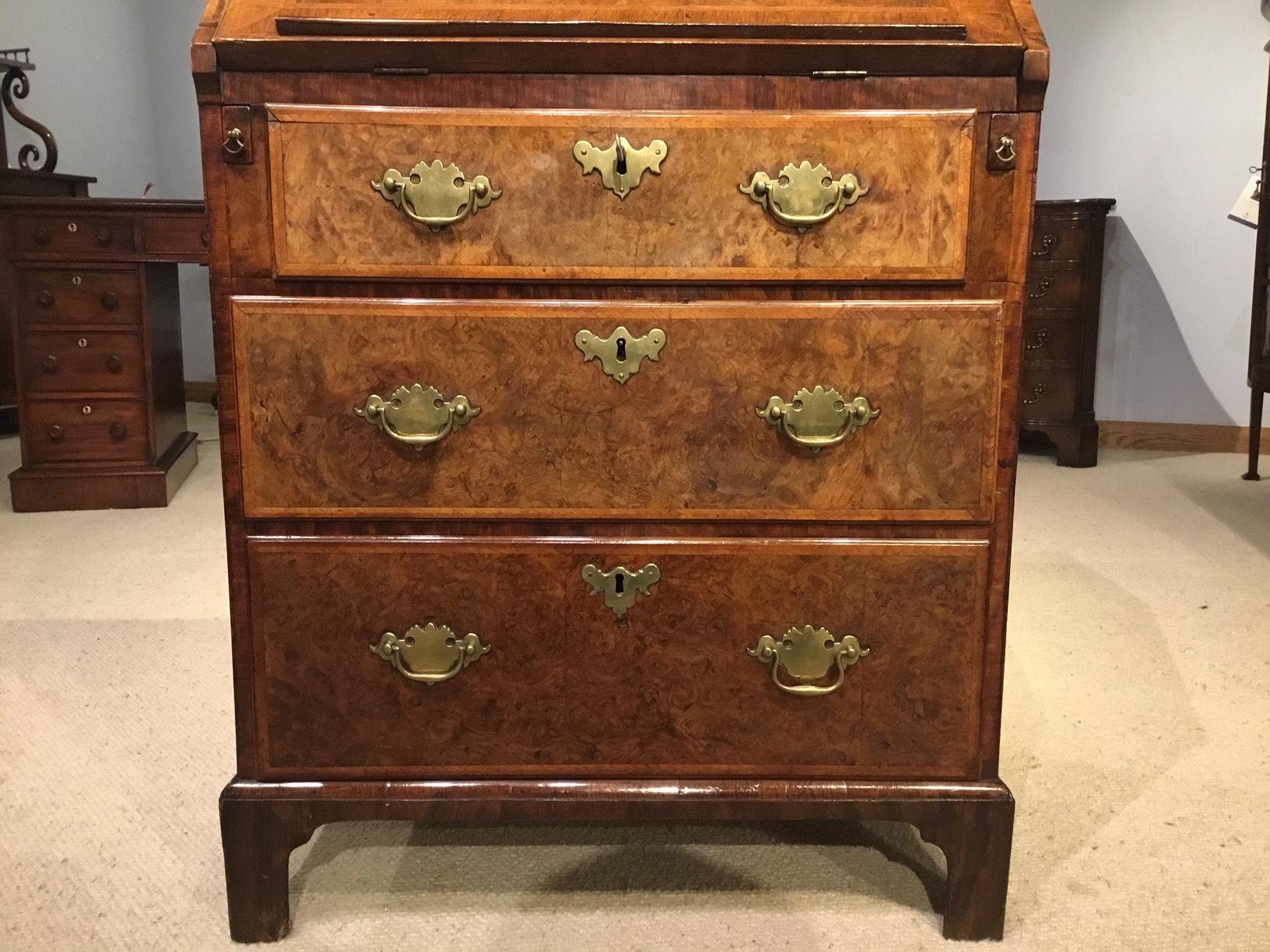 Burr Walnut Herring Bone Banded 18th Century Bureau 6