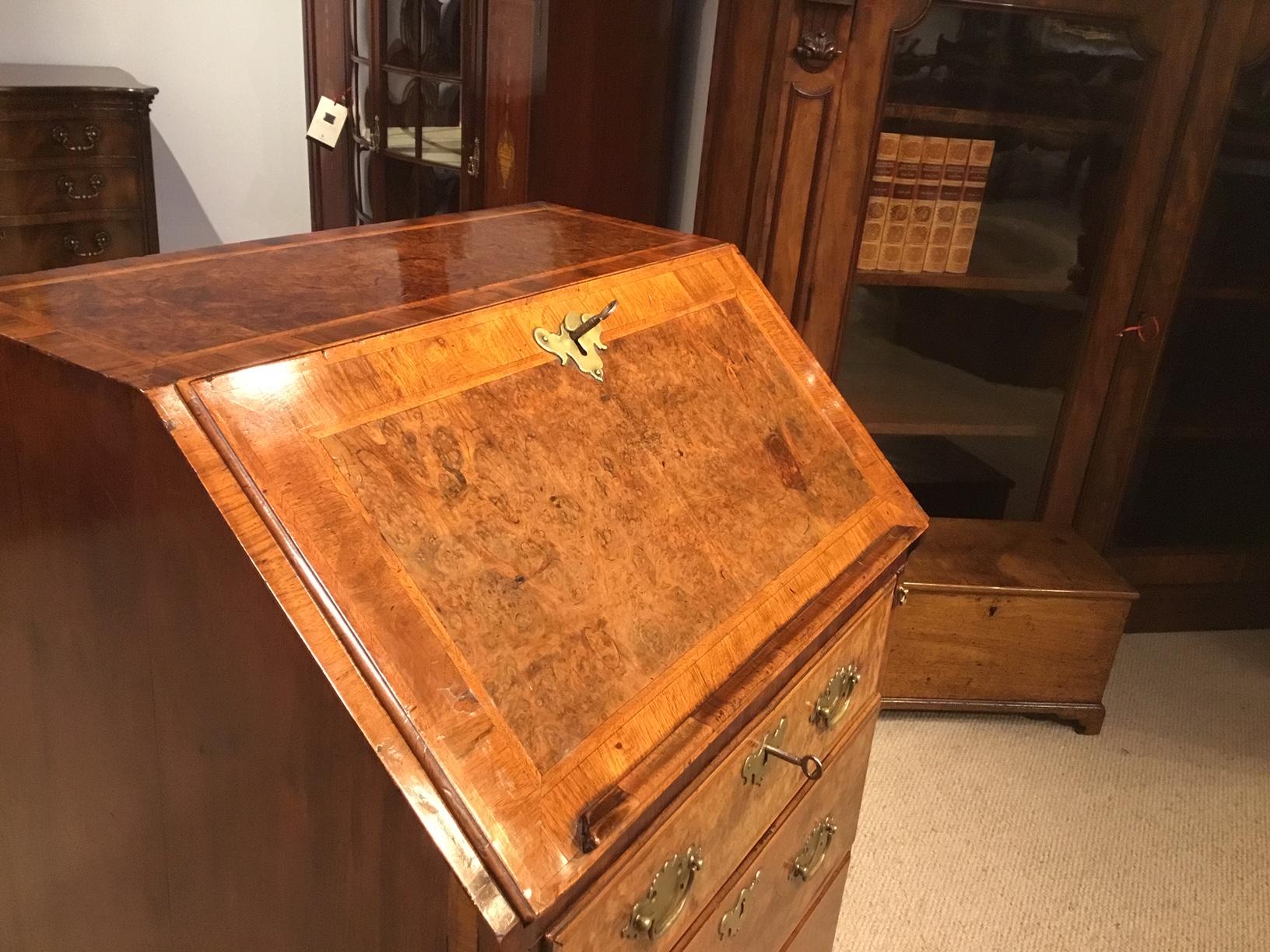 Early 18th Century Burr Walnut Herring Bone Banded 18th Century Bureau