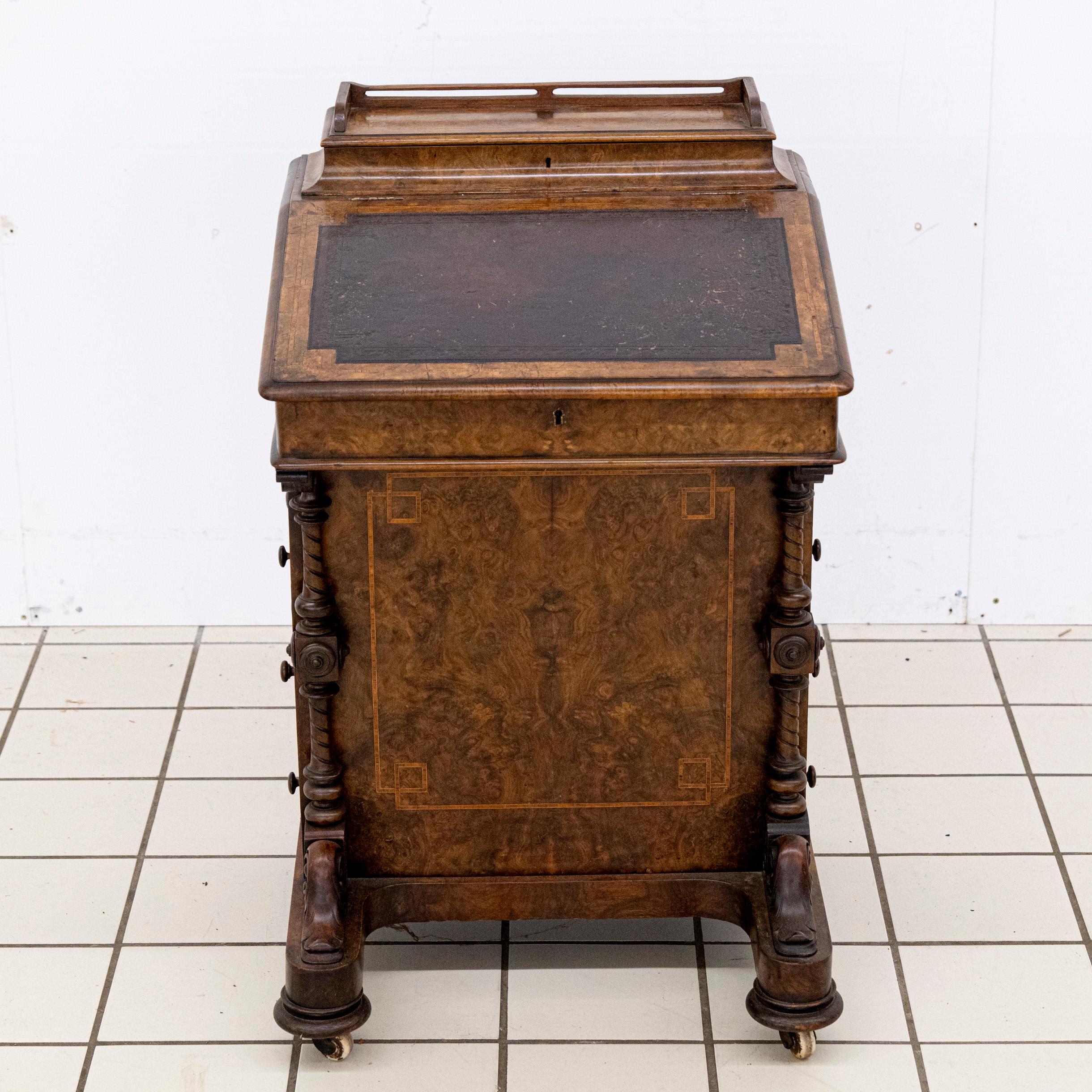 Victorian Burr Walnut Inlaid Davenport Desk