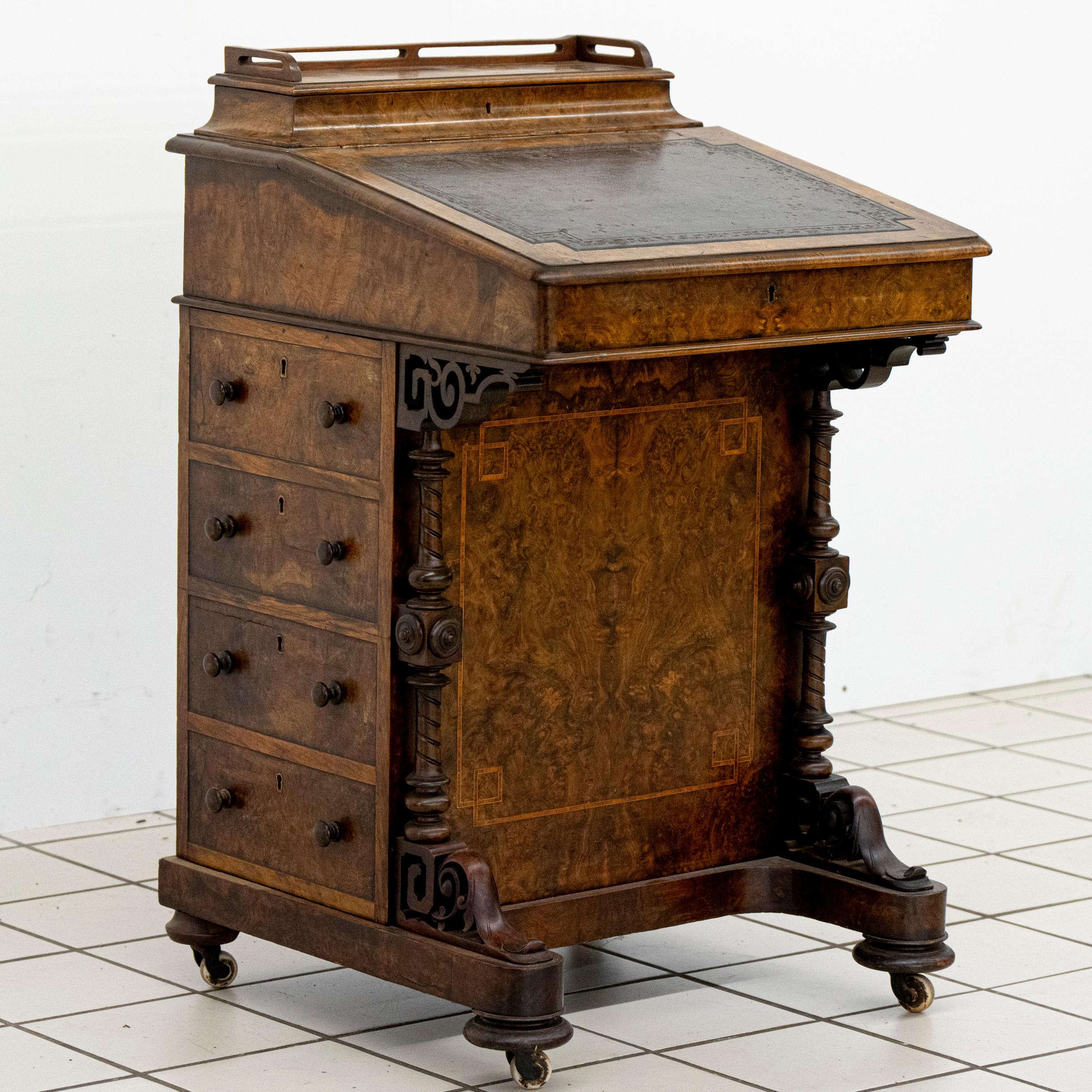 European Burr Walnut Inlaid Davenport Desk