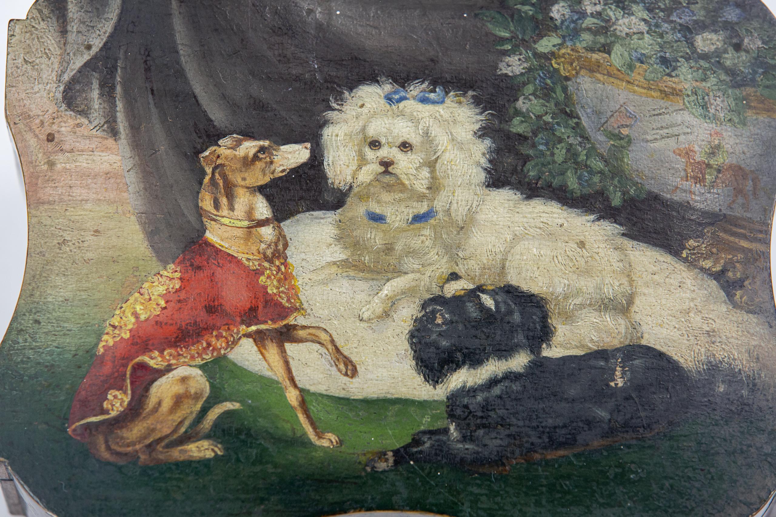 Burr Walnut Keepsake Box With Painted Dog Portraits For Sale 4