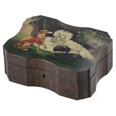 Burr Walnut Keepsake Box With Painted Dog Portraits