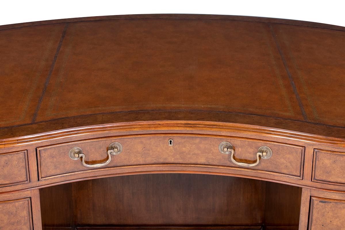 Regency Burr Walnut Kidney Pedestal Desk For Sale