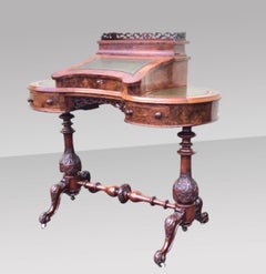 Burr Walnut Kidney Shaped Antique Desk