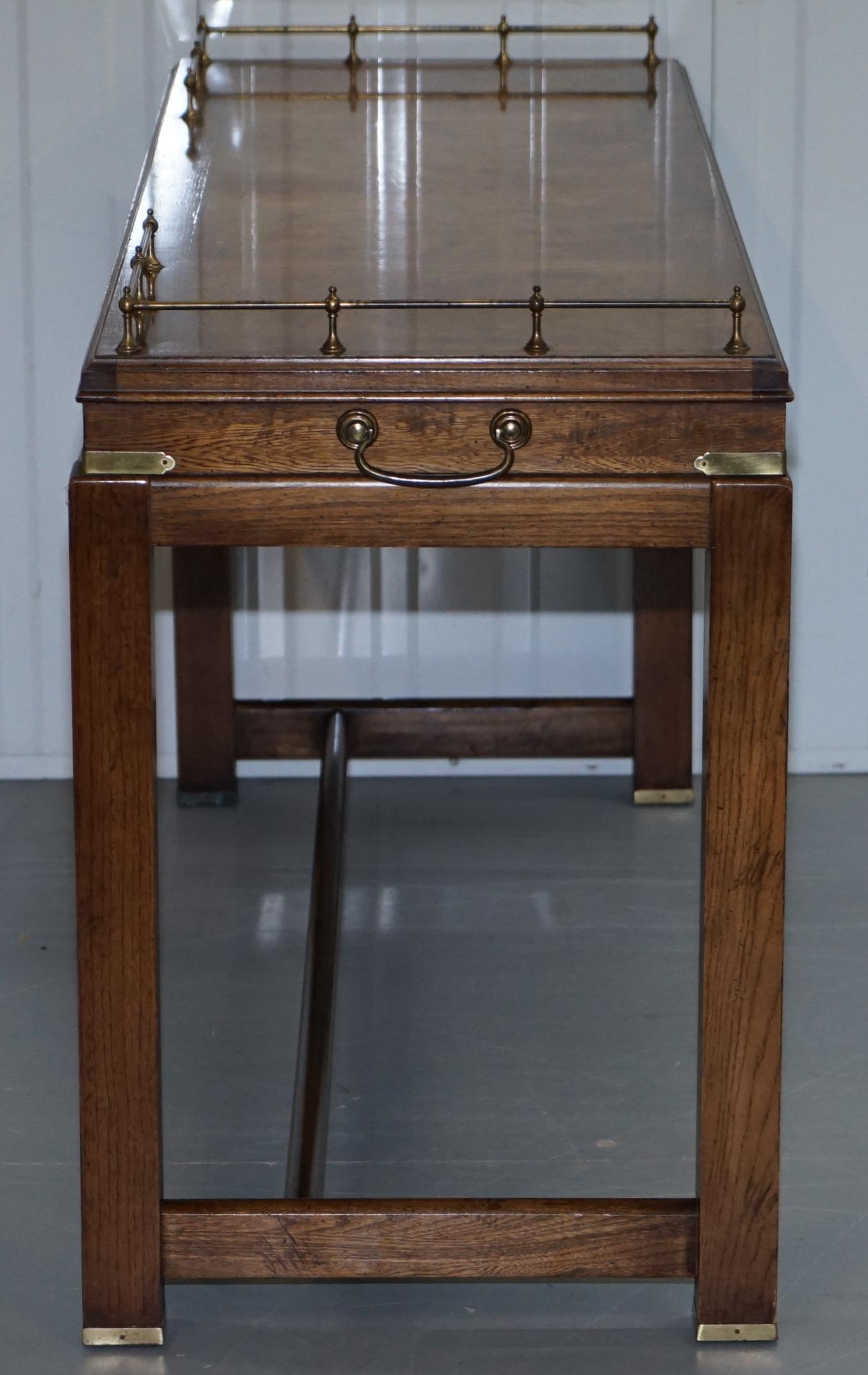 Burr Walnut Lane Altavista Campaign Serving Console Table Brass Gallery Back 5