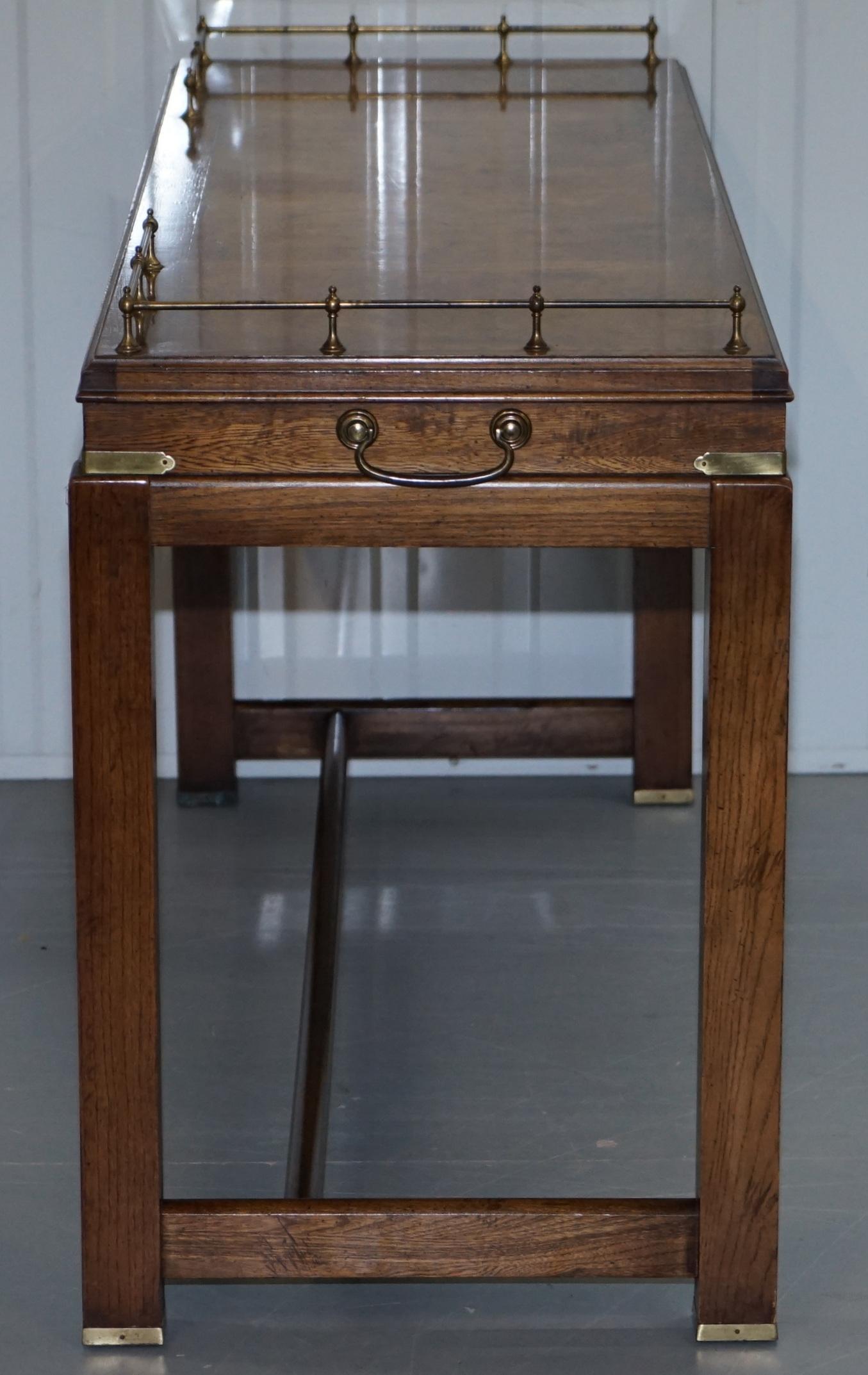 Burr Walnut Lane Altavista Campaign Serving Console Table Brass Gallery Back 6