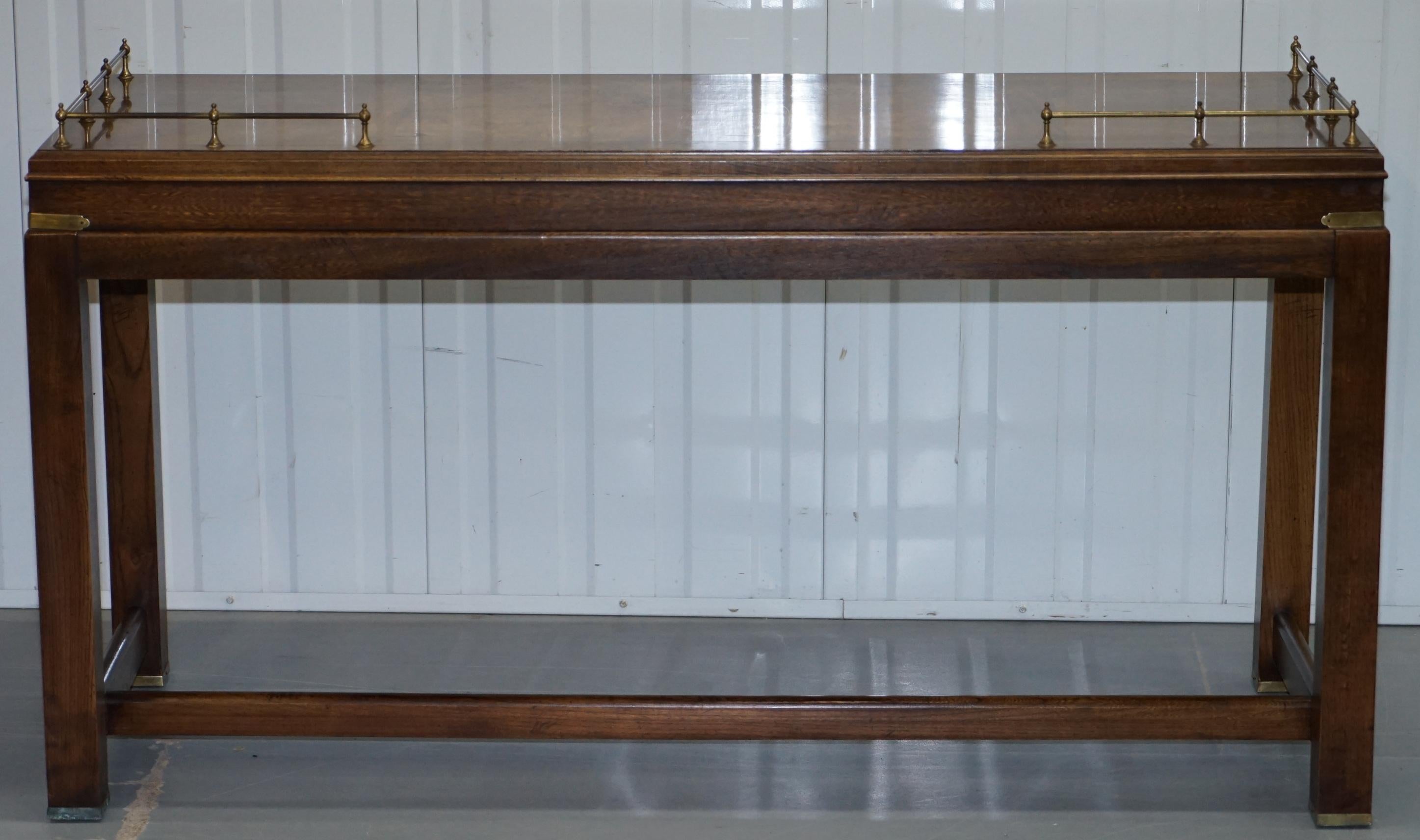 Burr Walnut Lane Altavista Campaign Serving Console Table Brass Gallery Back 7