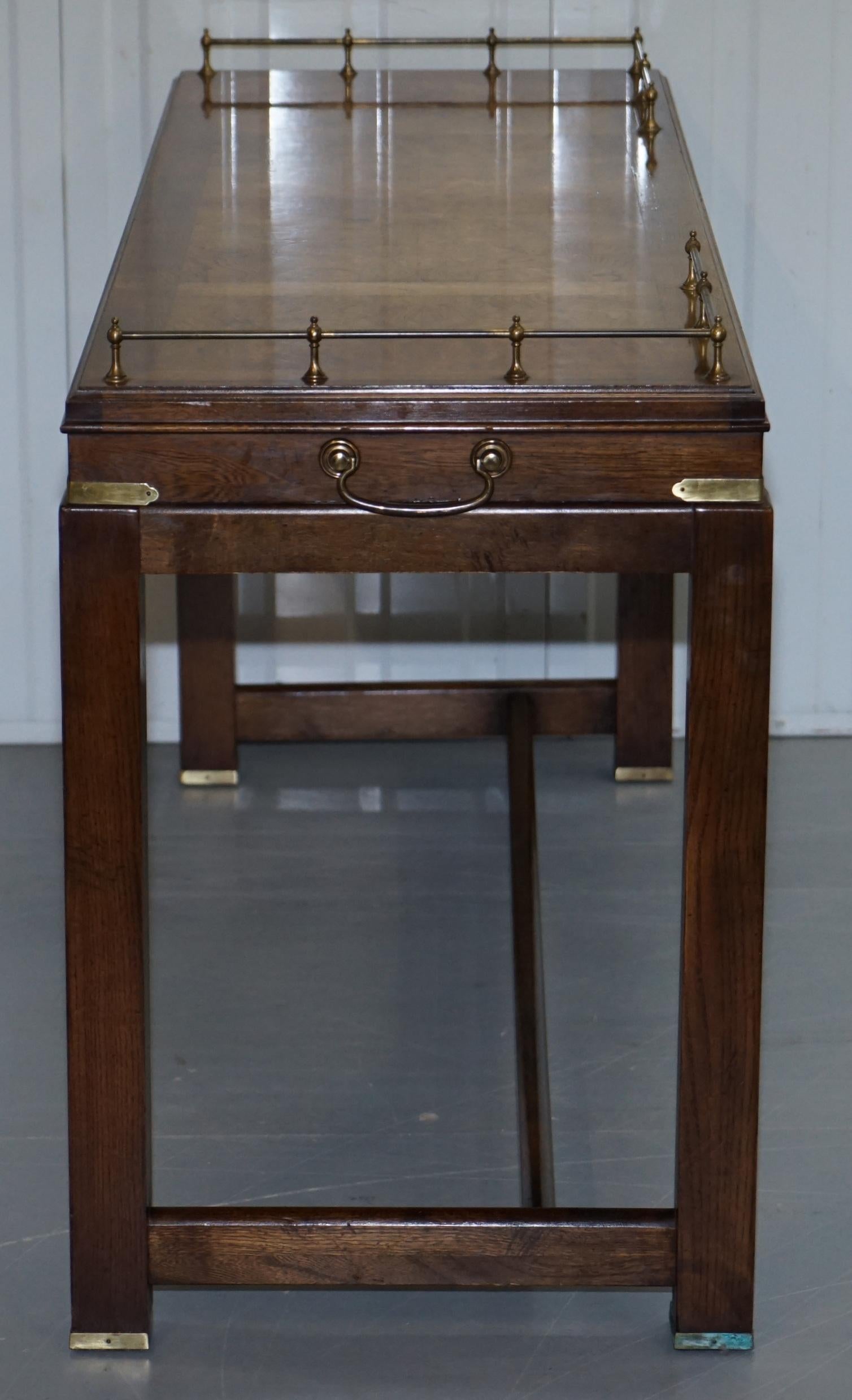 Burr Walnut Lane Altavista Campaign Serving Console Table Brass Gallery Back 8