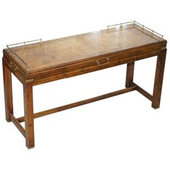 Burr Walnut Lane Altavista Campaign Serving Console Table Brass Gallery Back