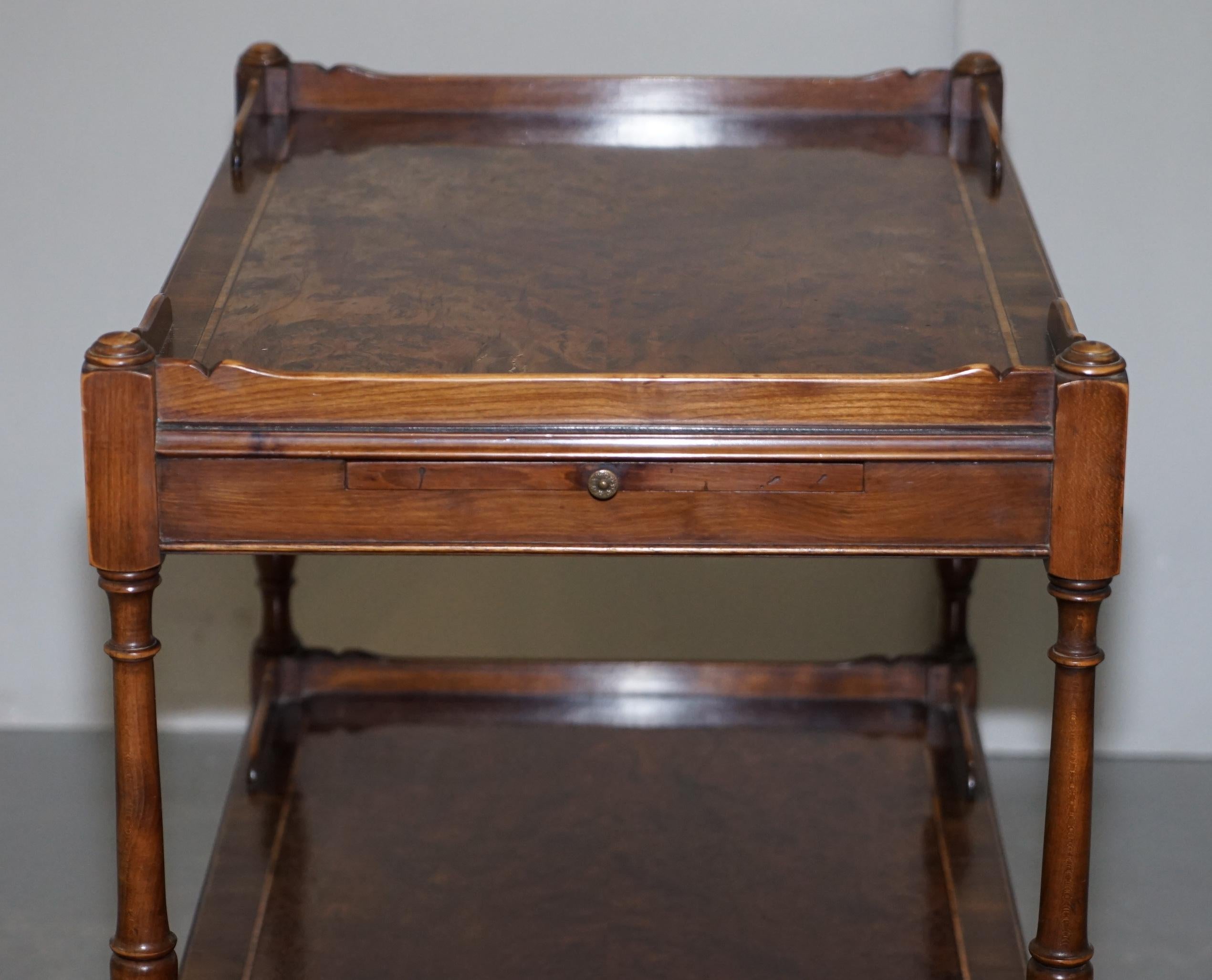 Burr Walnut Large Side or Occasional Lamp End Wine Table Butlers Serving Tray For Sale 8