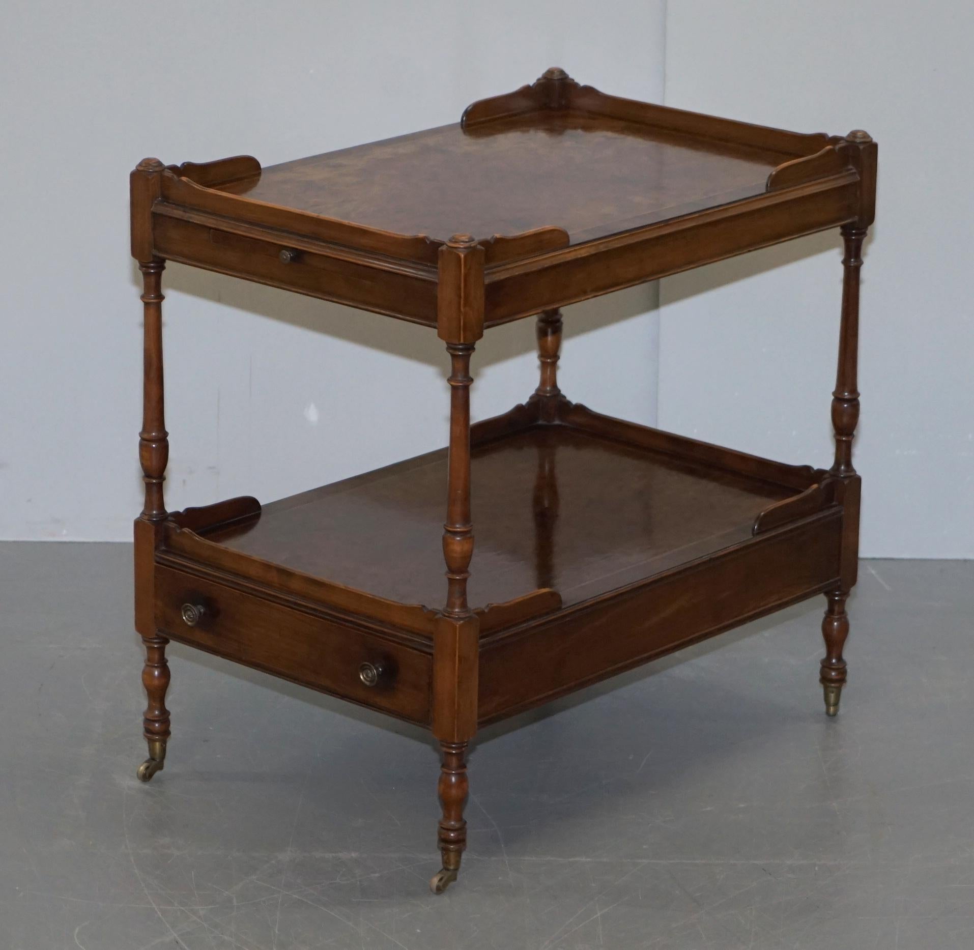 English Burr Walnut Large Side or Occasional Lamp End Wine Table Butlers Serving Tray For Sale