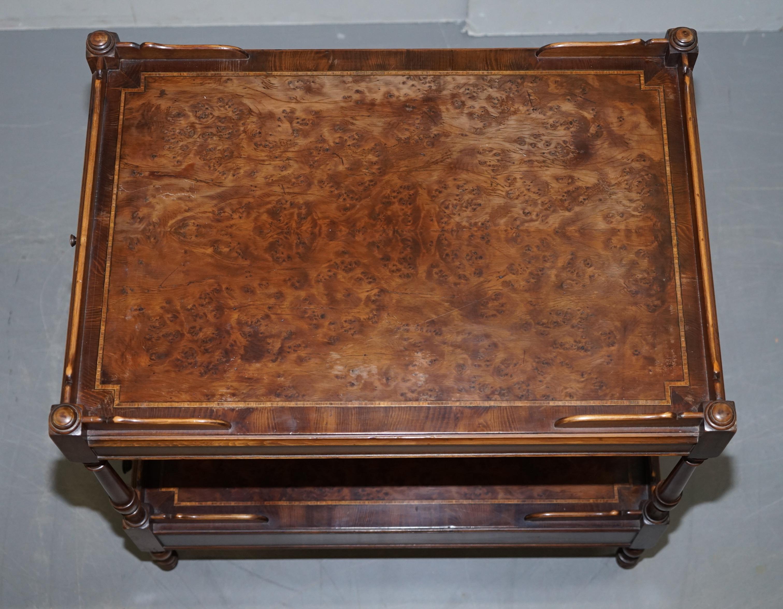 Hand-Crafted Burr Walnut Large Side or Occasional Lamp End Wine Table Butlers Serving Tray For Sale