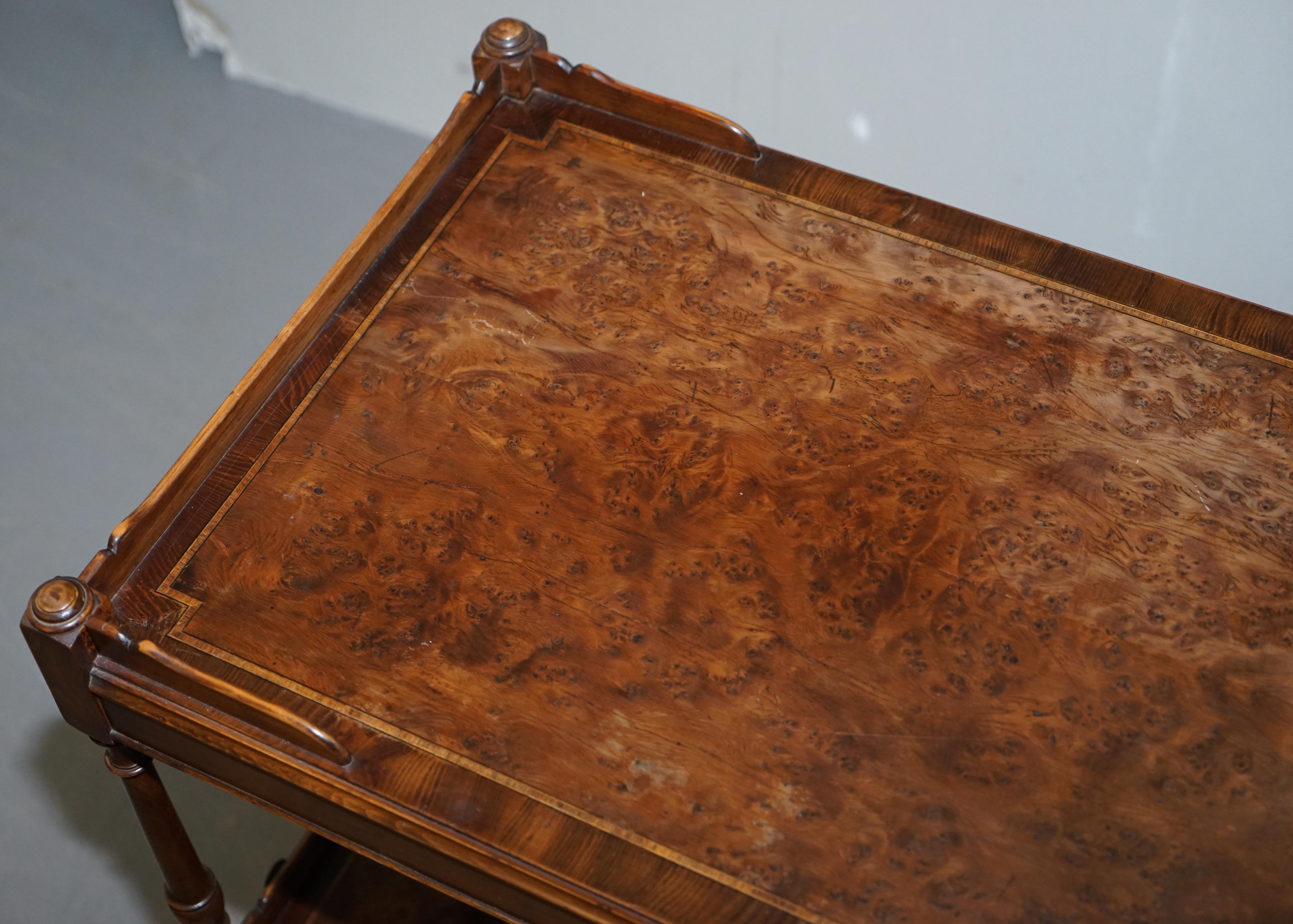 19th Century Burr Walnut Large Side or Occasional Lamp End Wine Table Butlers Serving Tray For Sale