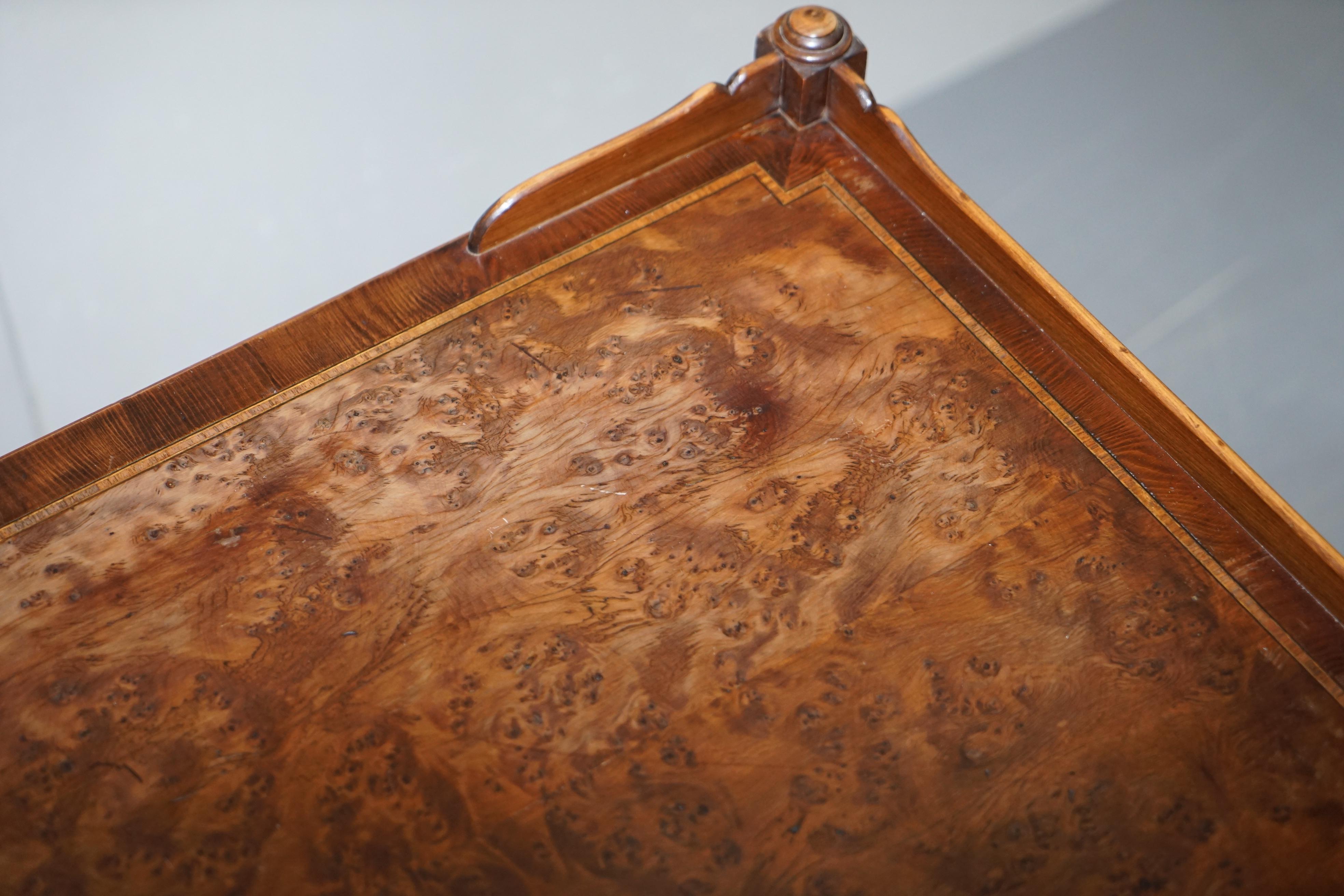 Burr Walnut Large Side or Occasional Lamp End Wine Table Butlers Serving Tray For Sale 2
