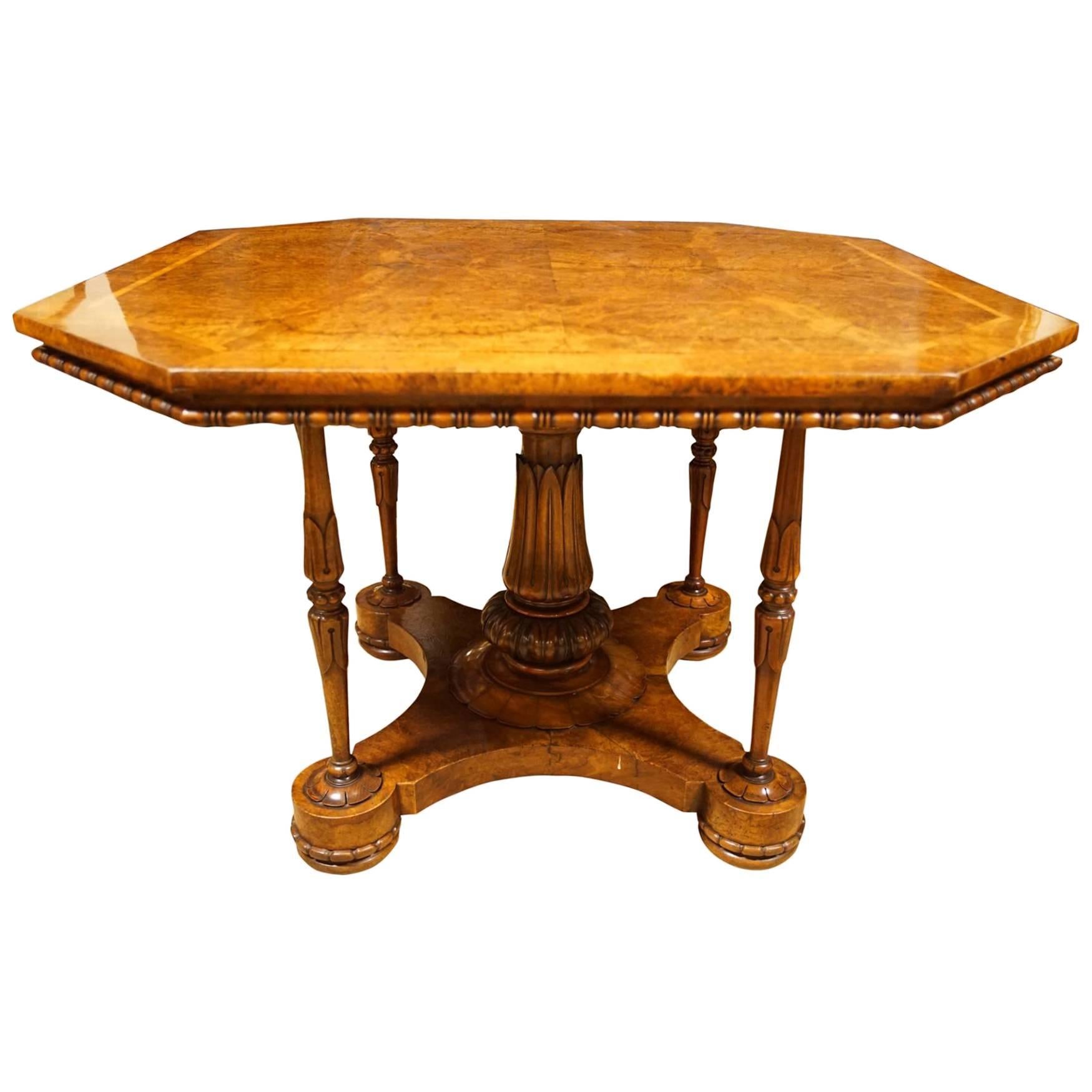 Burr Walnut Octagonal Centre Table For Sale