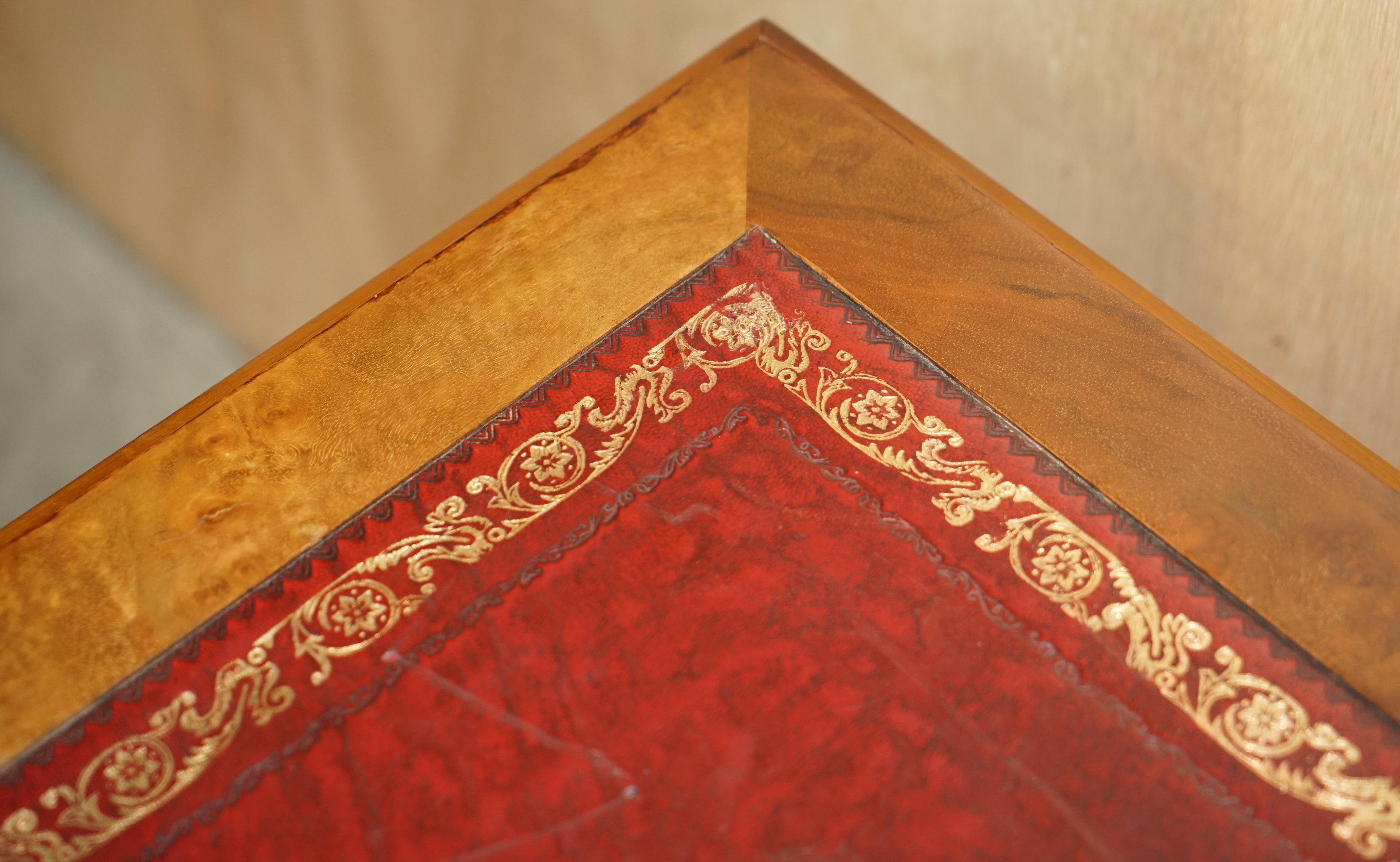 Burr Walnut Oxblood Leather Triple Filing Cabinet Chest of Drawers Sideboard 5