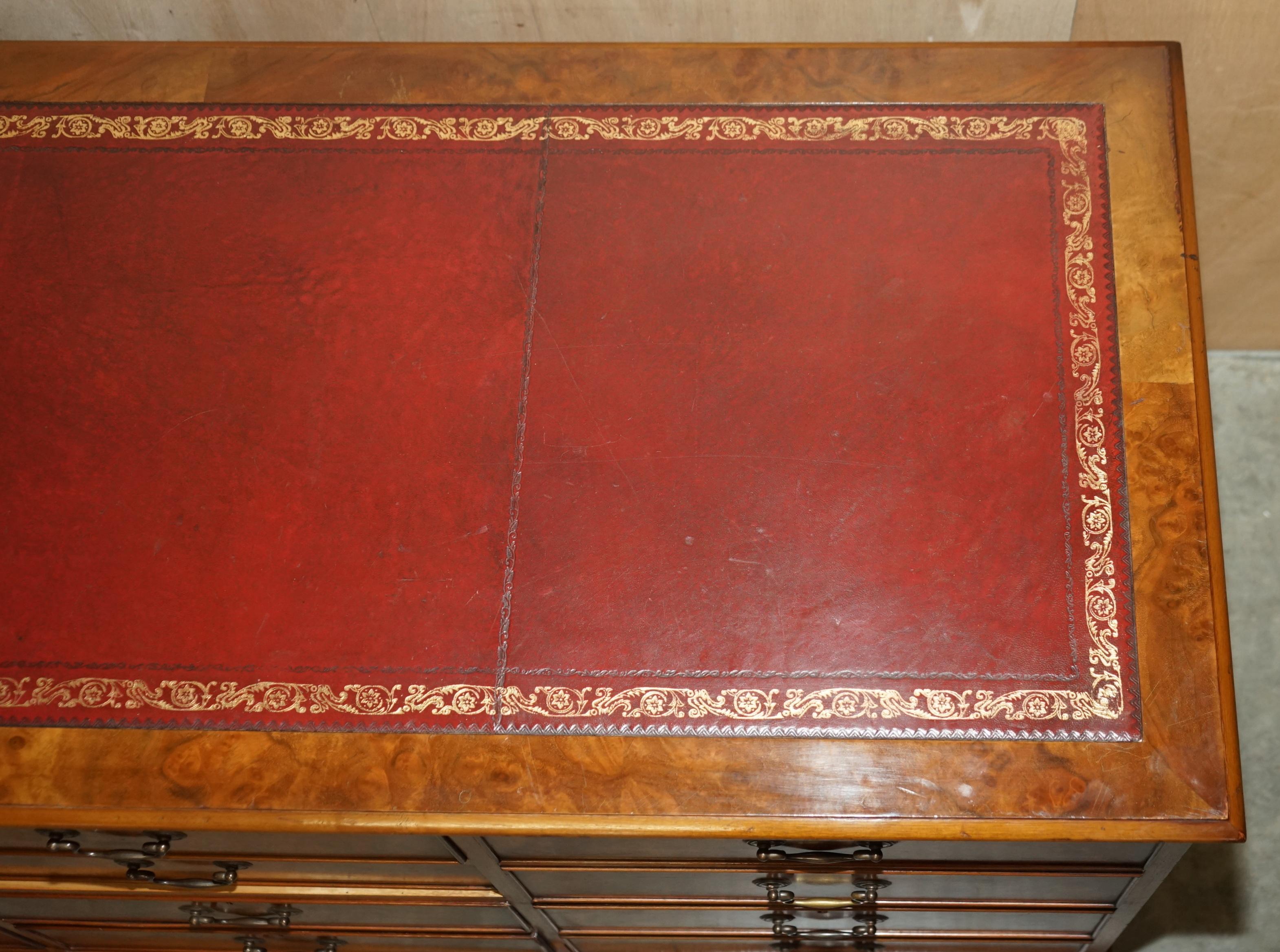 Burr Walnut Oxblood Leather Triple Filing Cabinet Chest of Drawers Sideboard 9