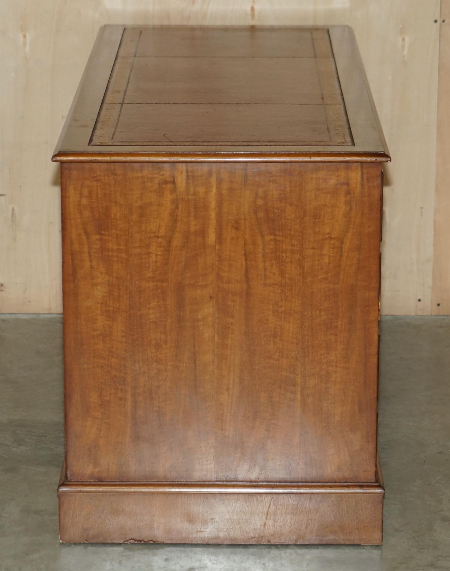 Burr Walnut Oxblood Leather Triple Filing Cabinet Chest of Drawers Sideboard For Sale 11