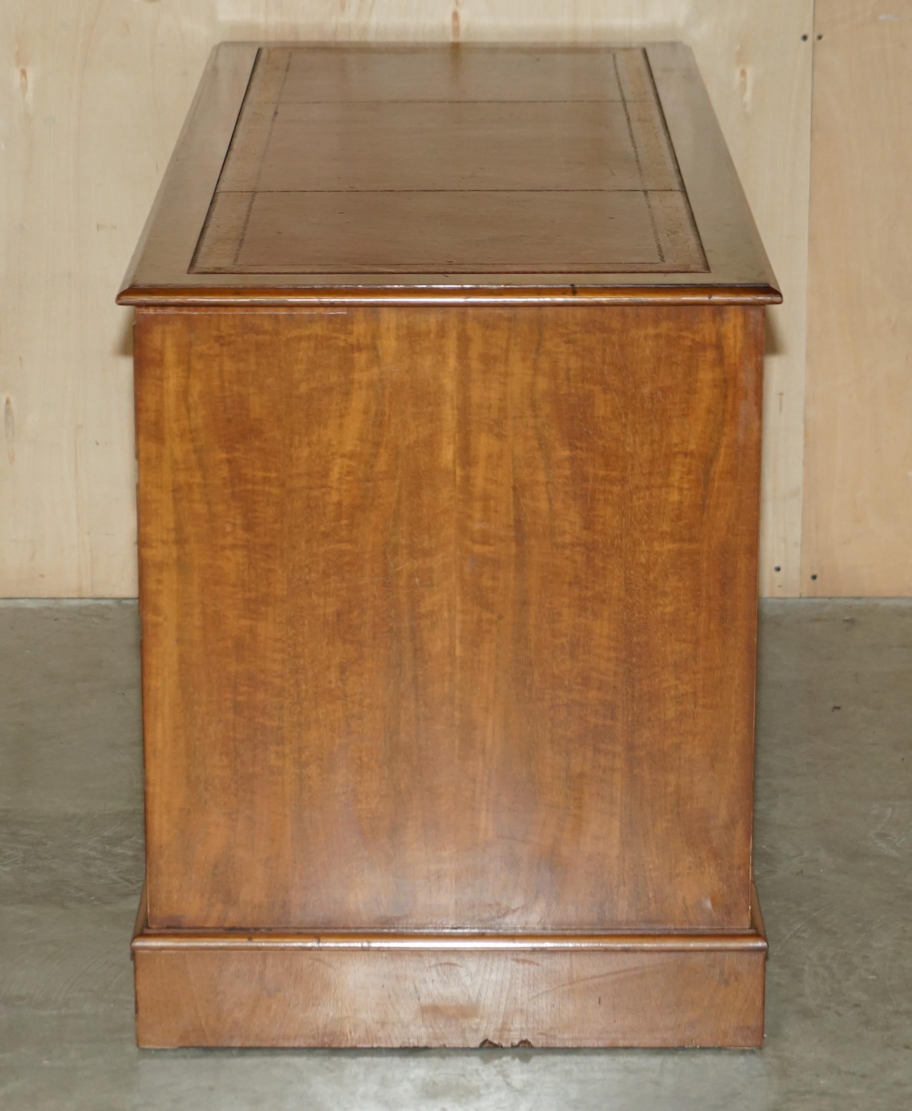 Burr Walnut Oxblood Leather Triple Filing Cabinet Chest of Drawers Sideboard 12