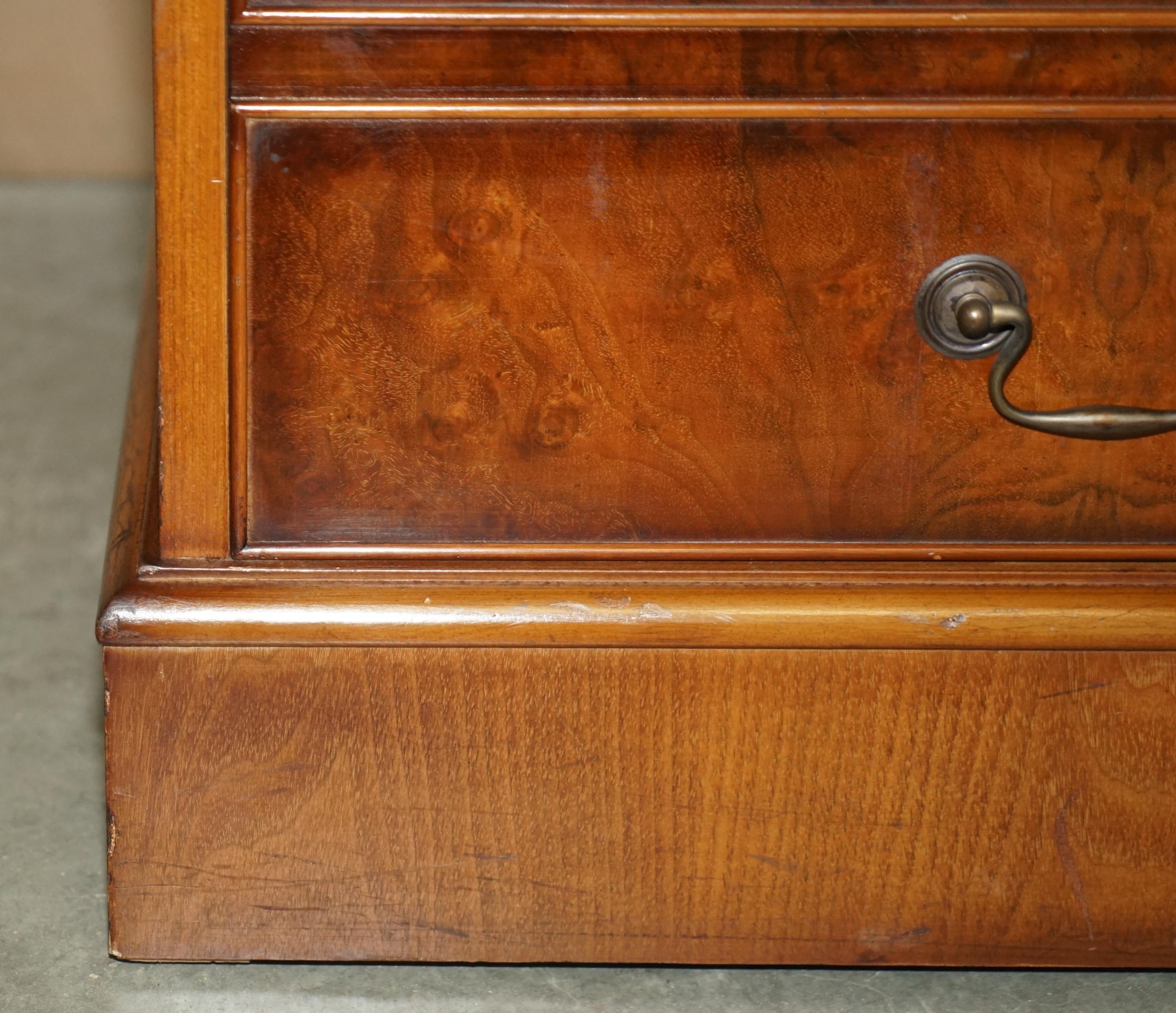 Burr Walnut Oxblood Leather Triple Filing Cabinet Chest of Drawers Sideboard For Sale 3