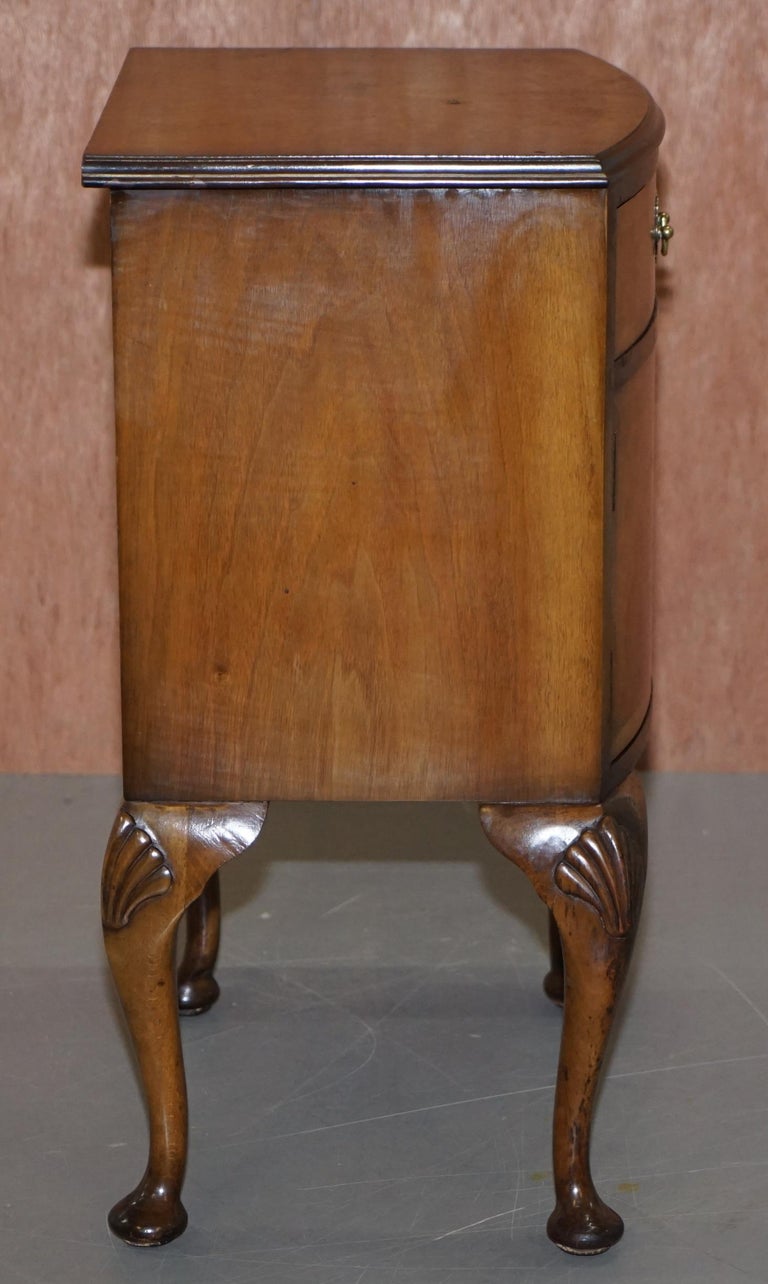 Burr Walnut Queen Anne Bedside Table Elegant Carved Cabriolet