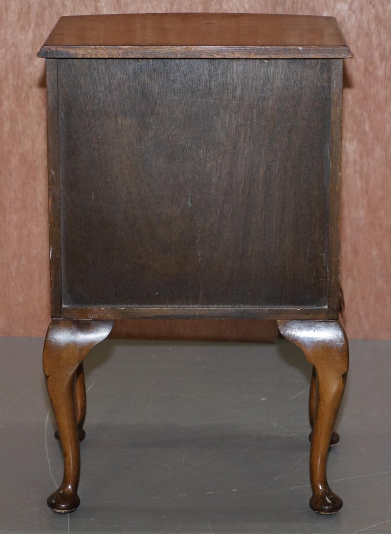 Burr Walnut Queen Anne Bedside Table Elegant Carved Cabriolet