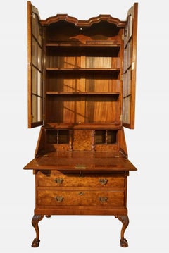 Burr Walnut Queen Anne Style Double-Dome Bookcase