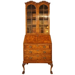 Burr Walnut Queen Anne Style Double-Dome Bookcase
