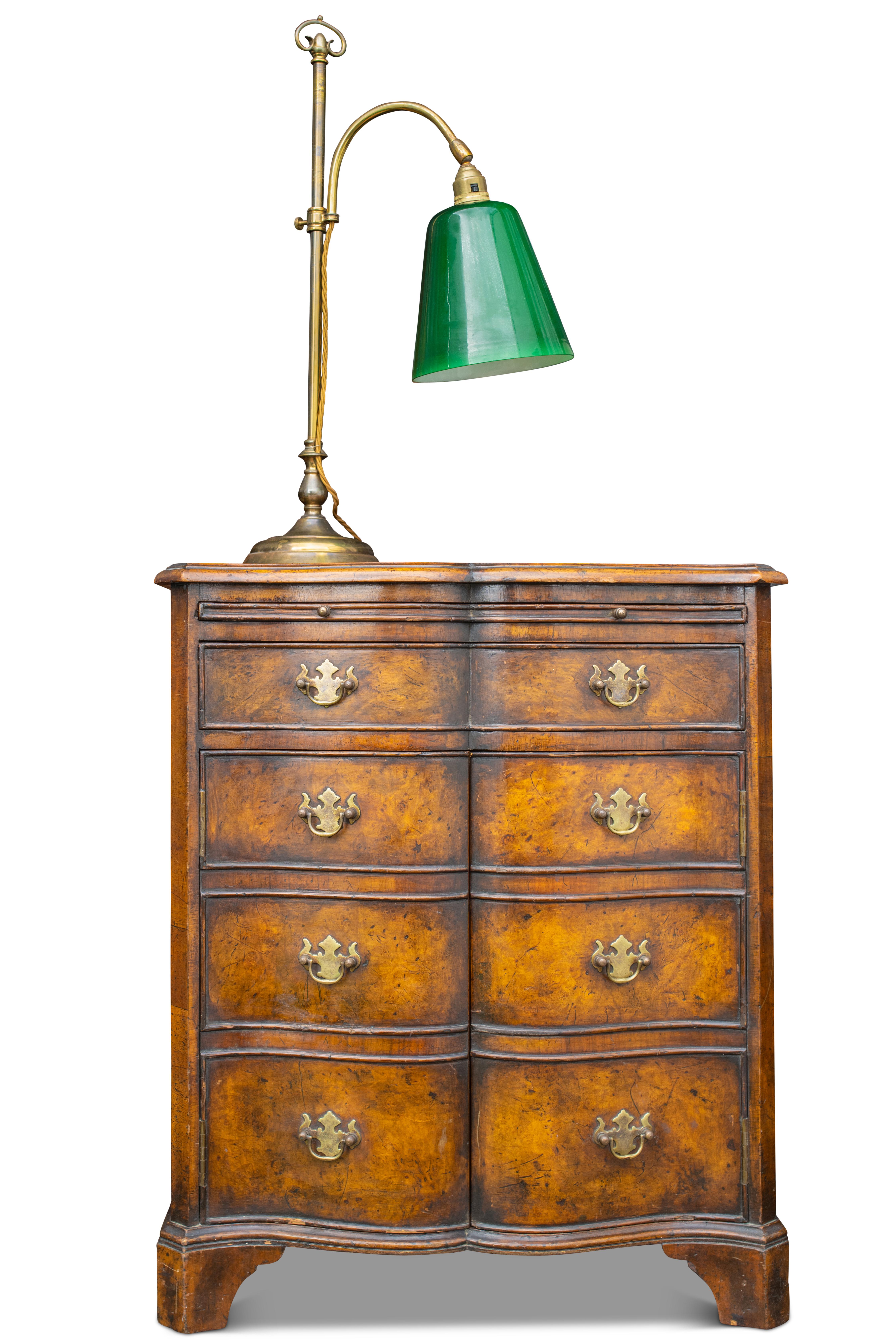 British Burr Walnut Reverse Serpentine Batchelor's Cabinet With Single Drawer 1900's For Sale
