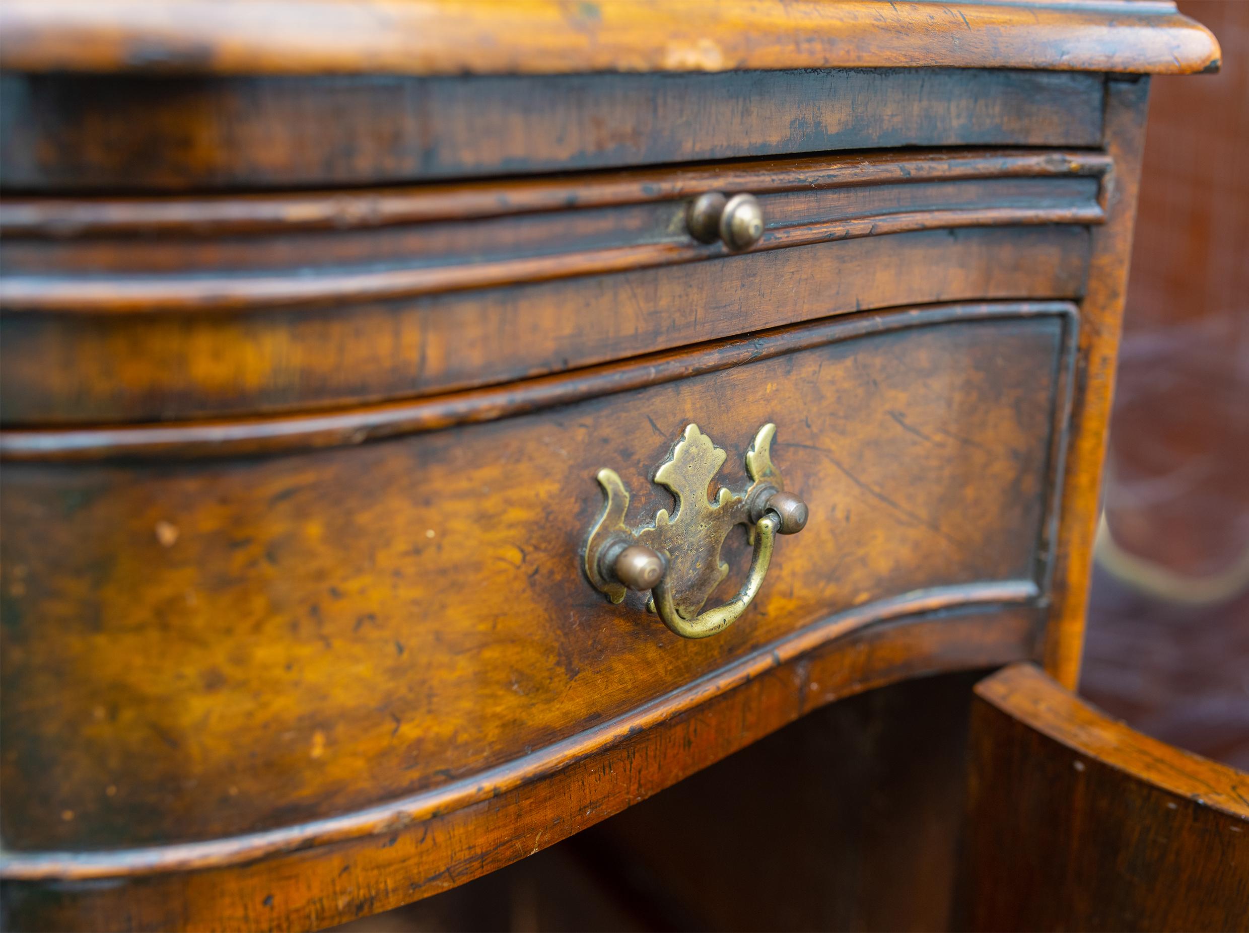 Brass Burr Walnut Reverse Serpentine Batchelor's Cabinet With Single Drawer 1900's For Sale