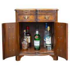 Burr Walnut Reverse Serpentine Batchelor's Drinks Cabinet With Single Drawer