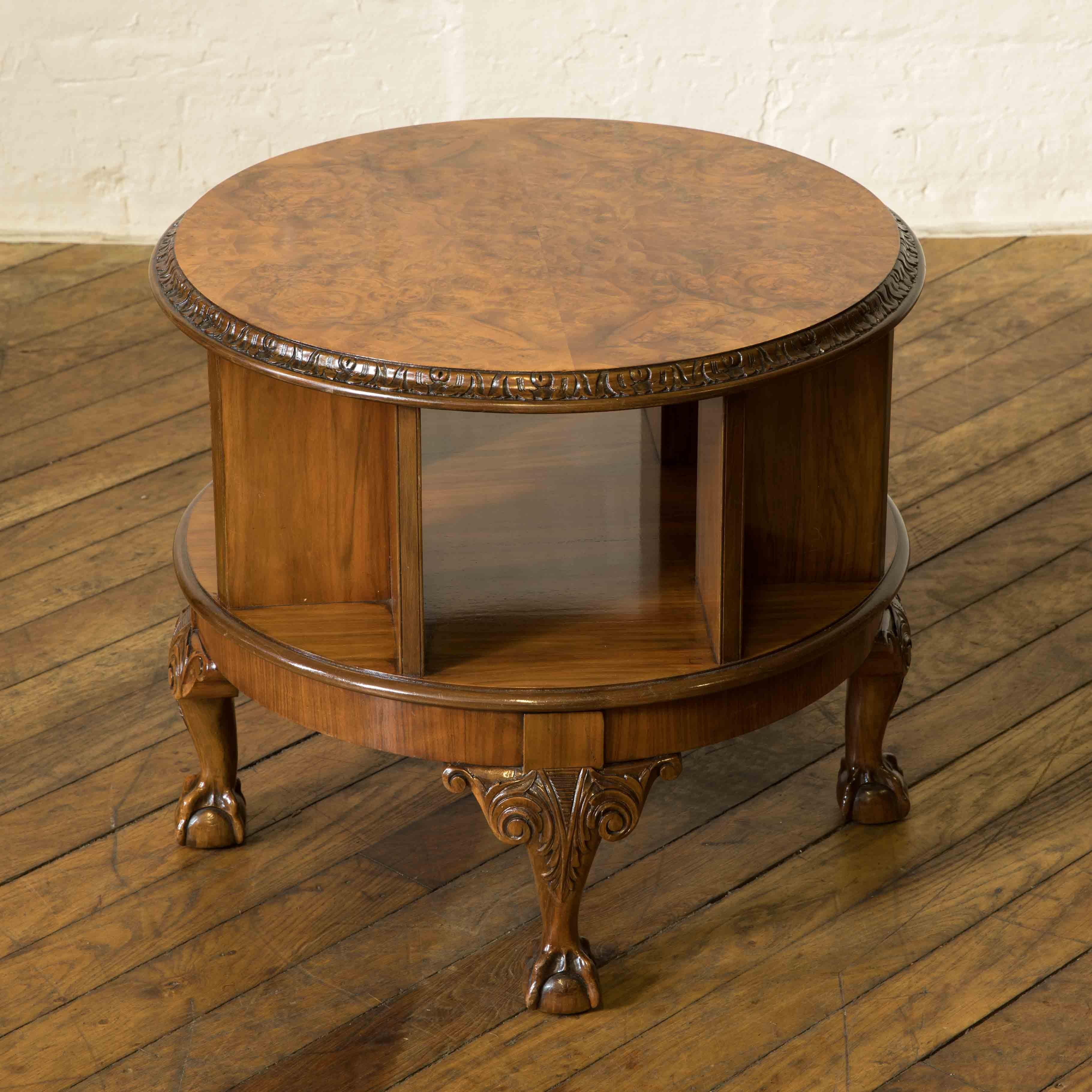 Early 20th Century Burr Walnut Revolving Bookcase/Coffee Table