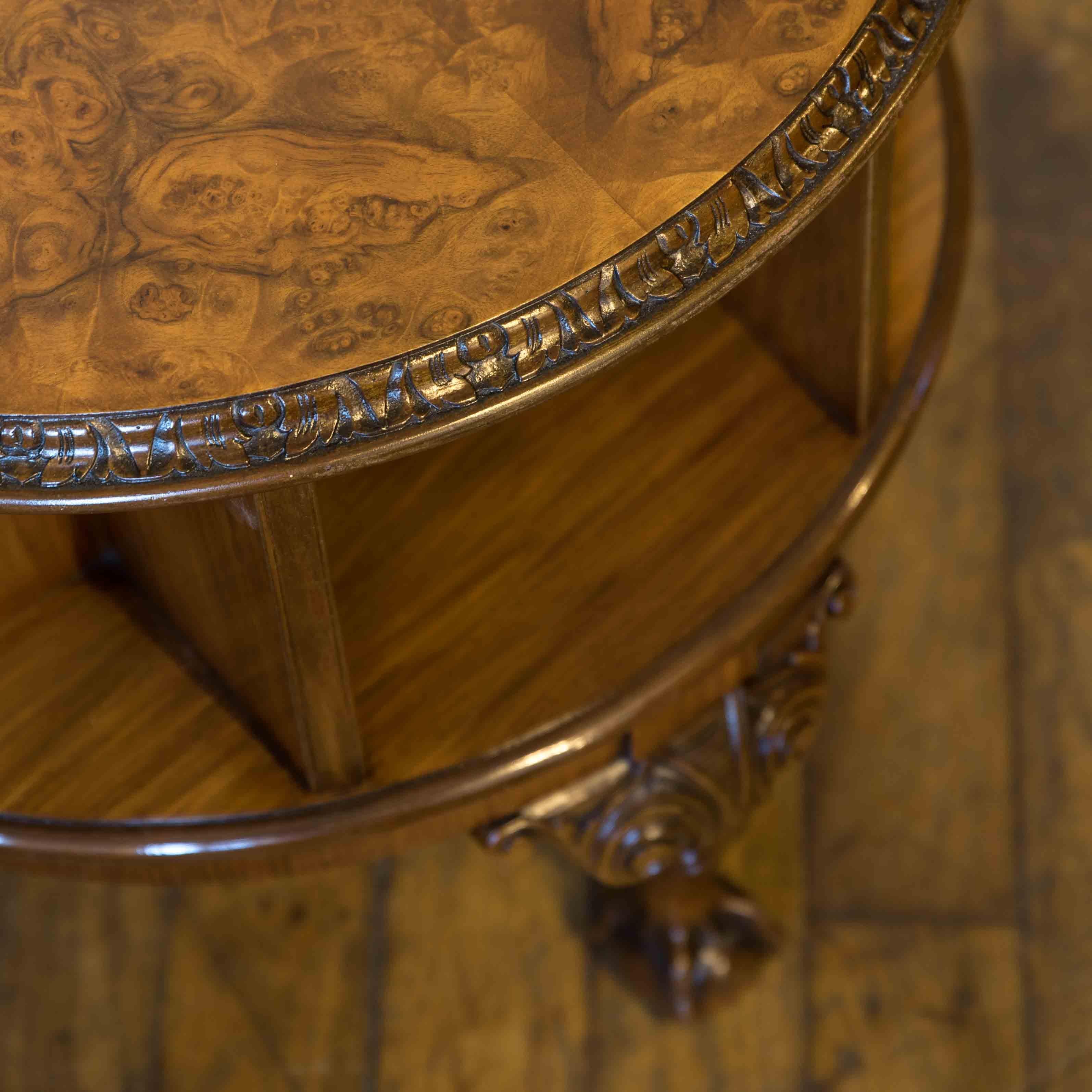 English Burr Walnut Revolving Bookcase/Coffee Table