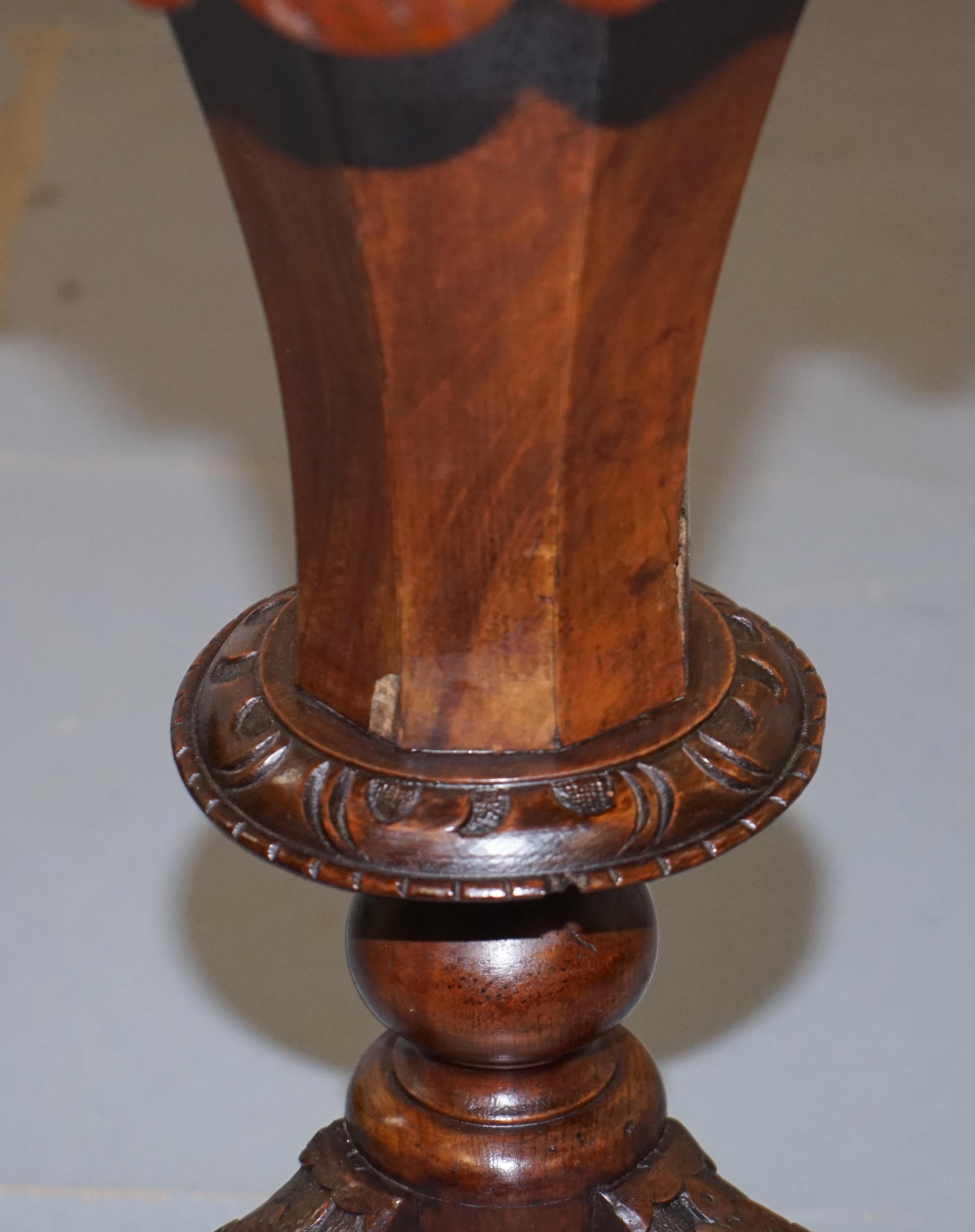 Burr Walnut & Redwood Victorian Chess Table, Sewing or Work Box Ornate Inlay 5