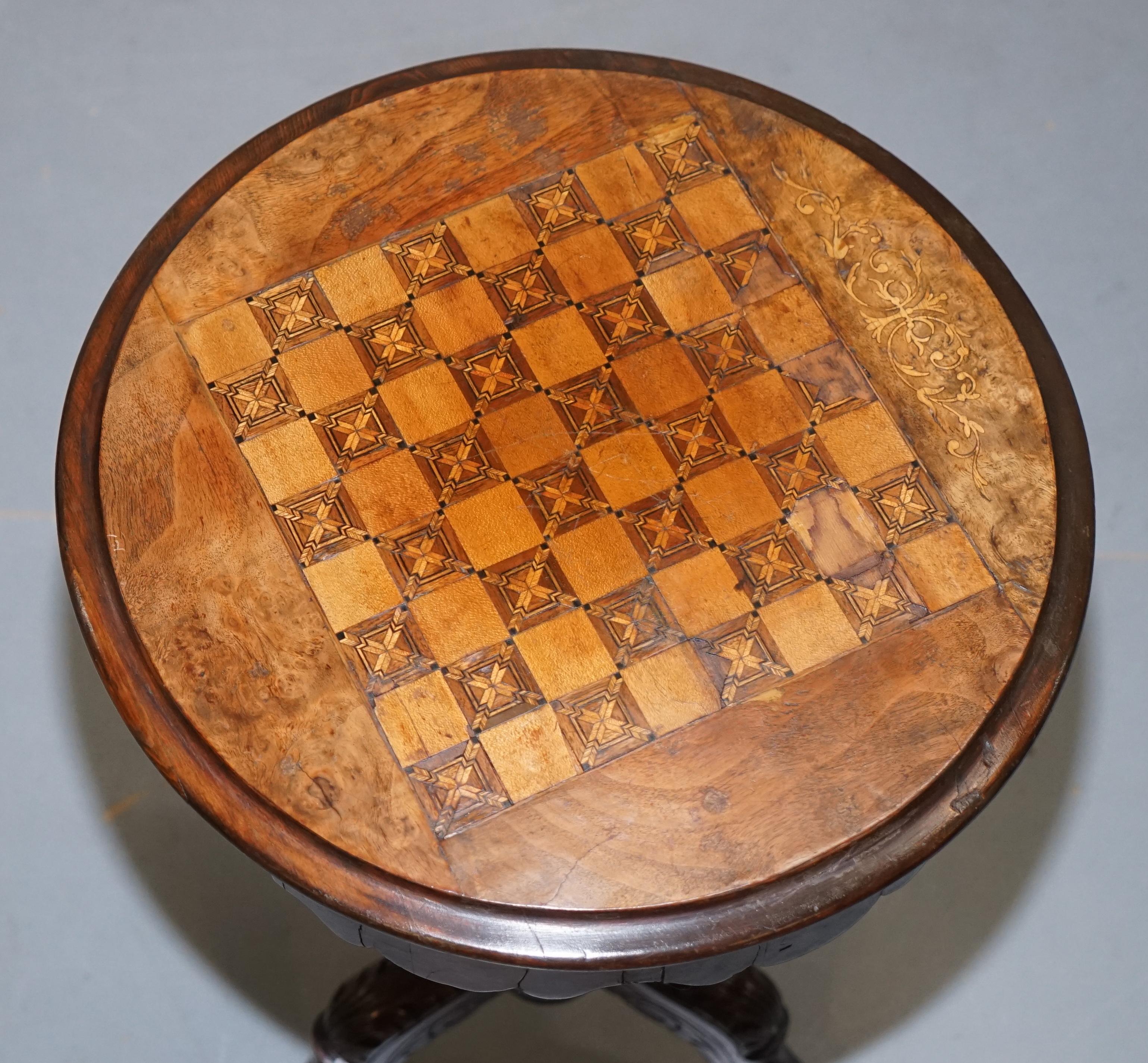 We are delighted to this lovely hand made Victorian Chess table sewing or work box in Burr Walnut

A very good looking and well made piece, the octagonal top is feature, usually these has much simpler formations, the burr walnut is nicely cur and