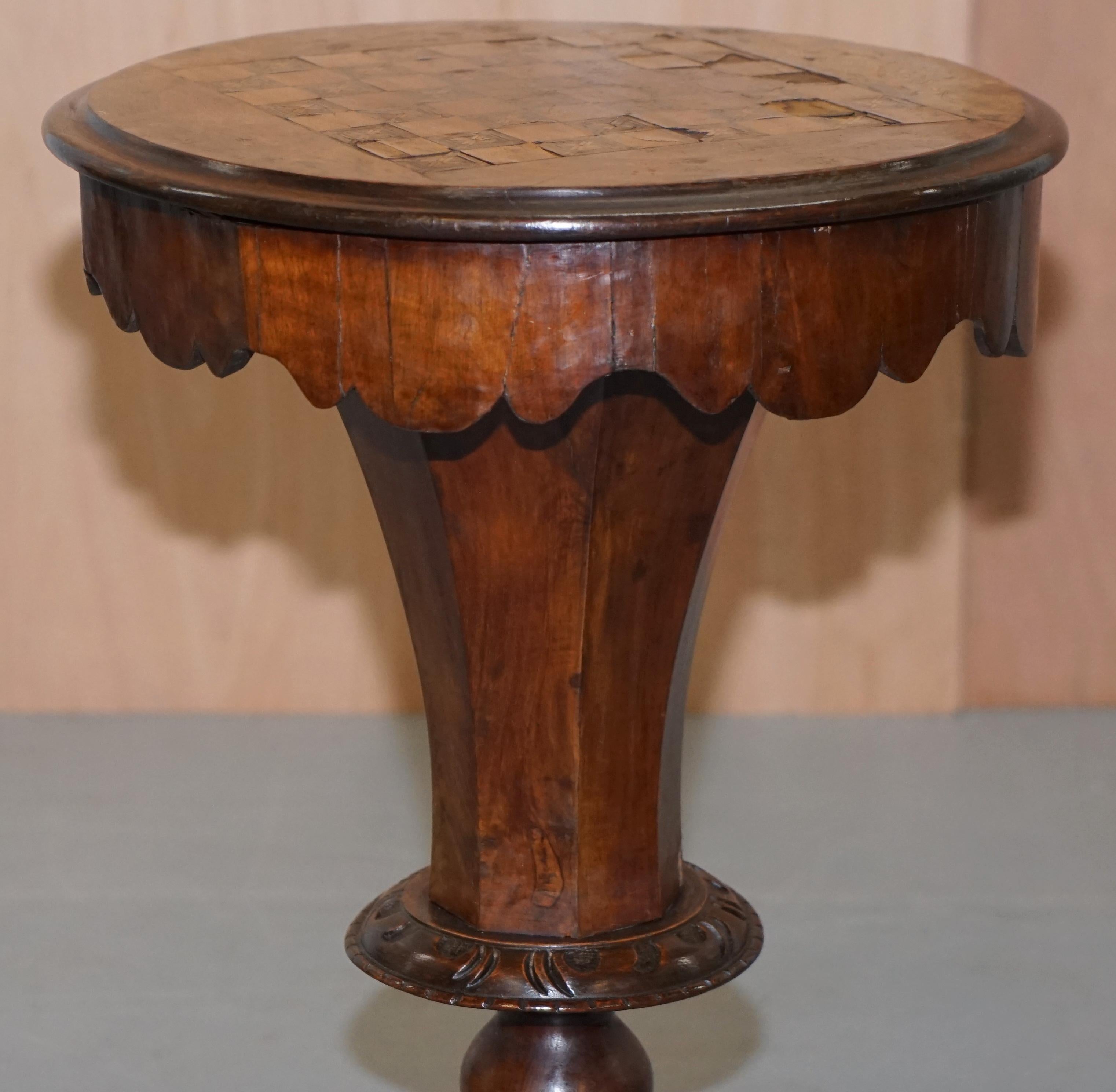 19th Century Burr Walnut & Redwood Victorian Chess Table, Sewing or Work Box Ornate Inlay