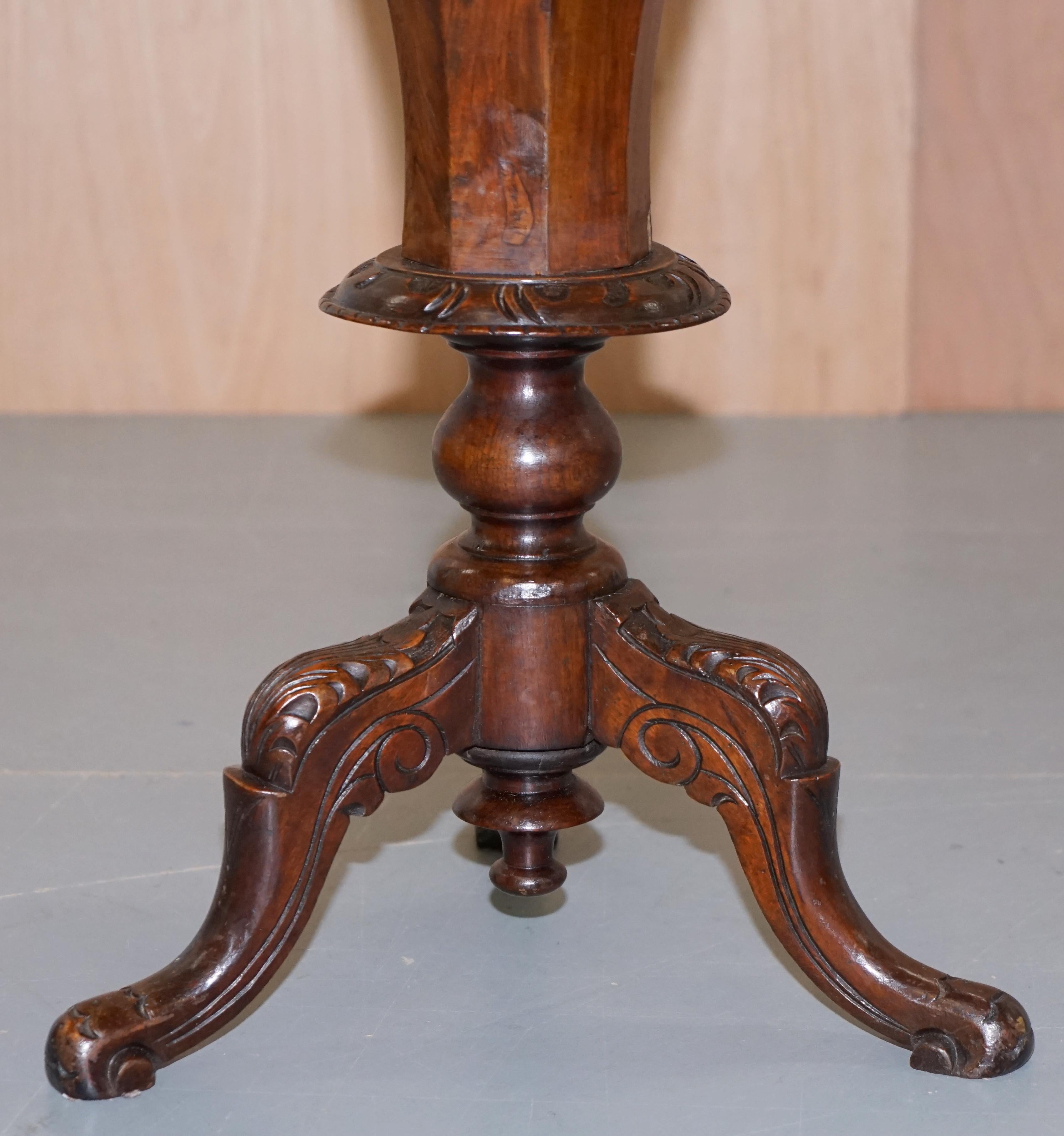 Burr Walnut & Redwood Victorian Chess Table, Sewing or Work Box Ornate Inlay 2