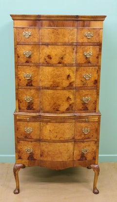 Burr Walnut Serpentine Chest on Stand