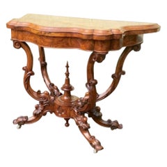 Burr Walnut Serpentine Shaped Antique Games, Card Table