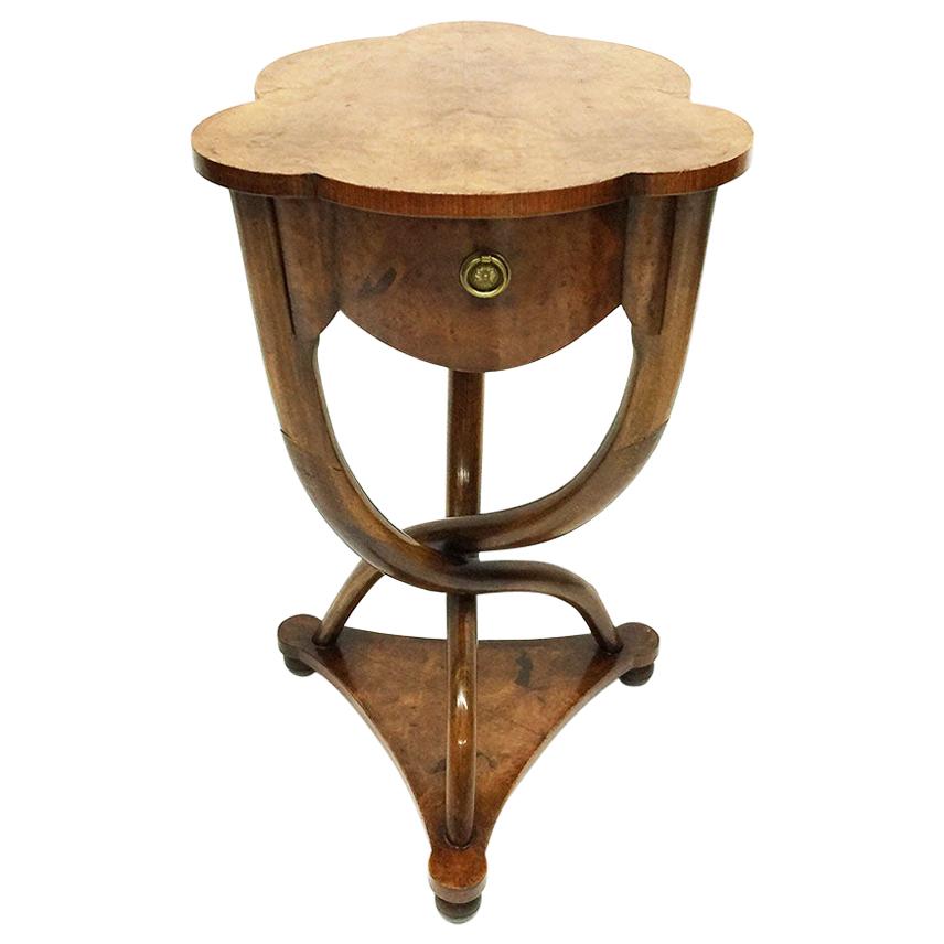 Burr Walnut Side Table with Curved Legs, 20th Century